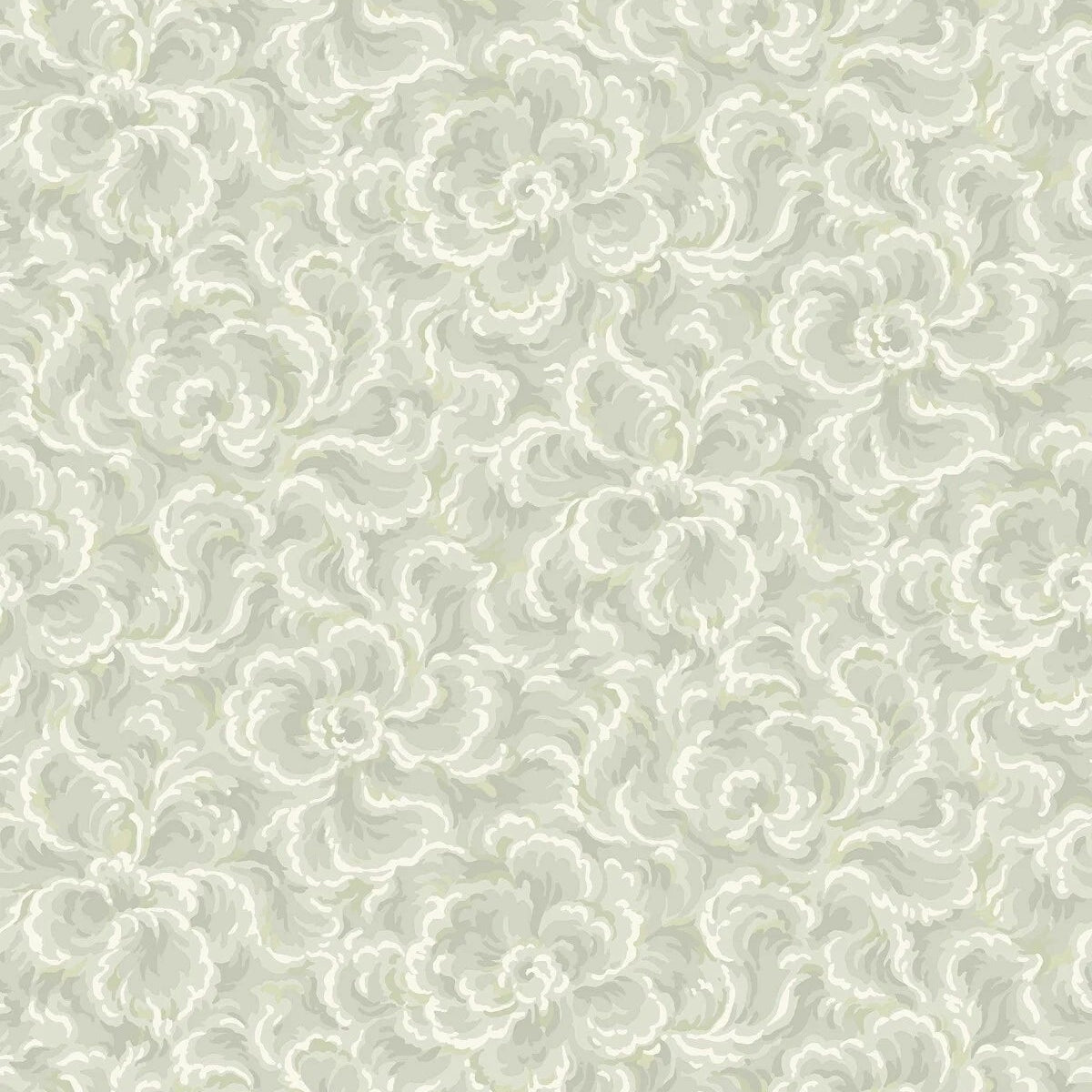 Non-woven paper wallpaper with a botanical pattern ÄNGGÅRDEN green with white