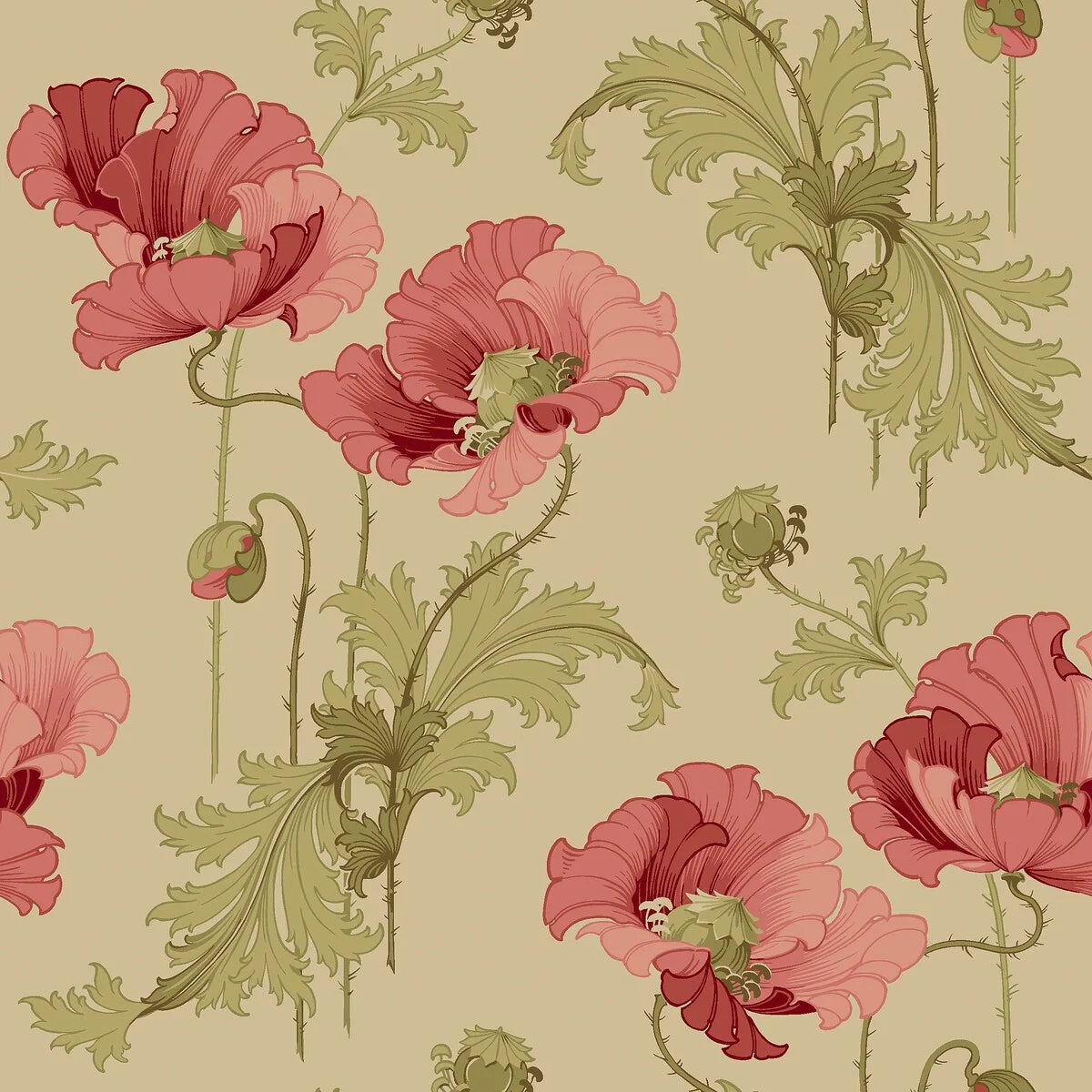 Non-woven paper wallpaper with a floral pattern VALLMO beige with pink