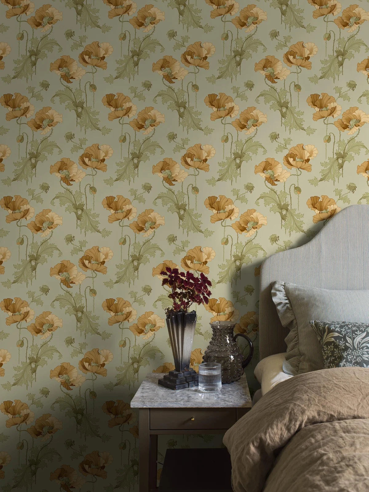 Non-woven paper wallpaper with a floral pattern VALLMO light green with yellow
