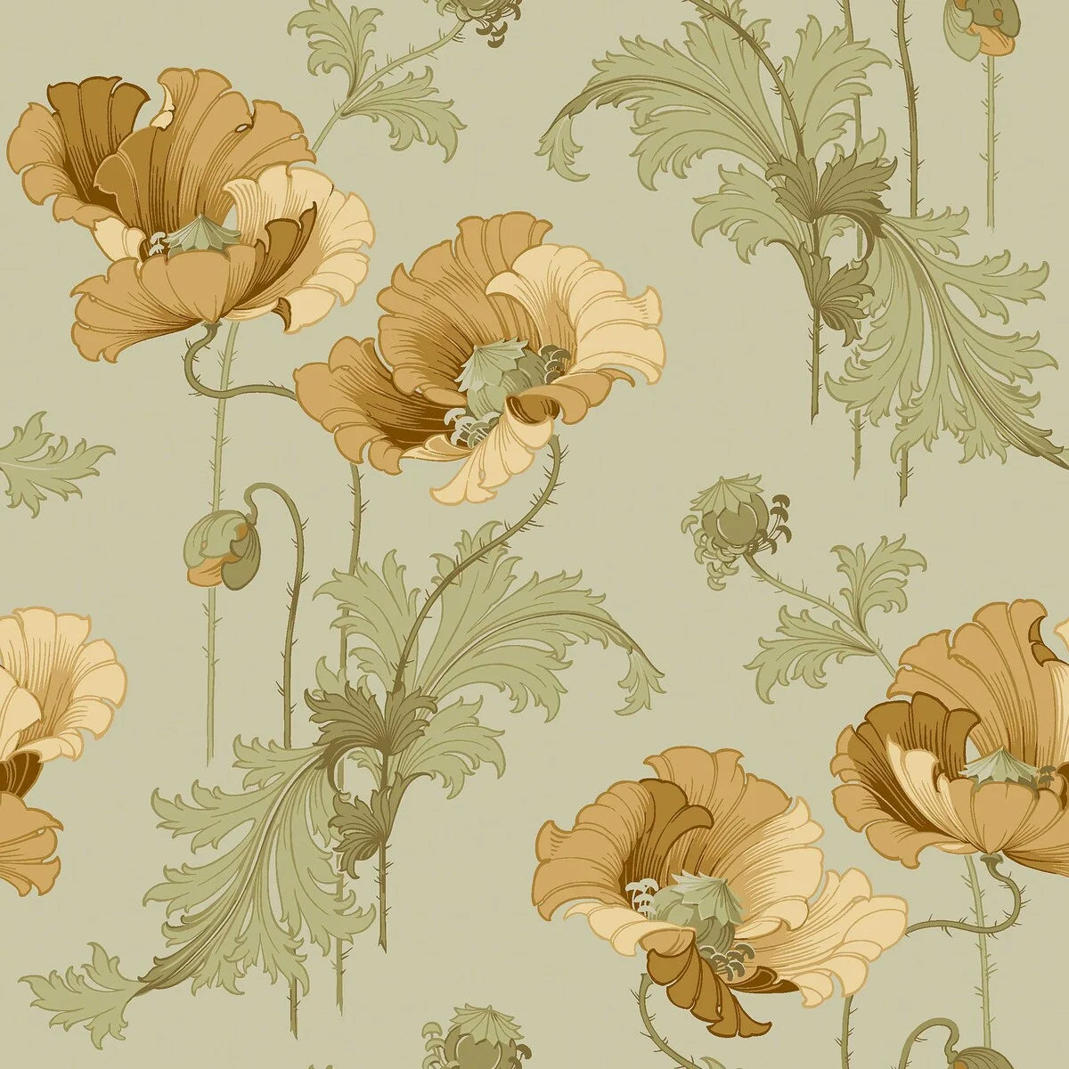Non-woven paper wallpaper with a floral pattern VALLMO light green with yellow