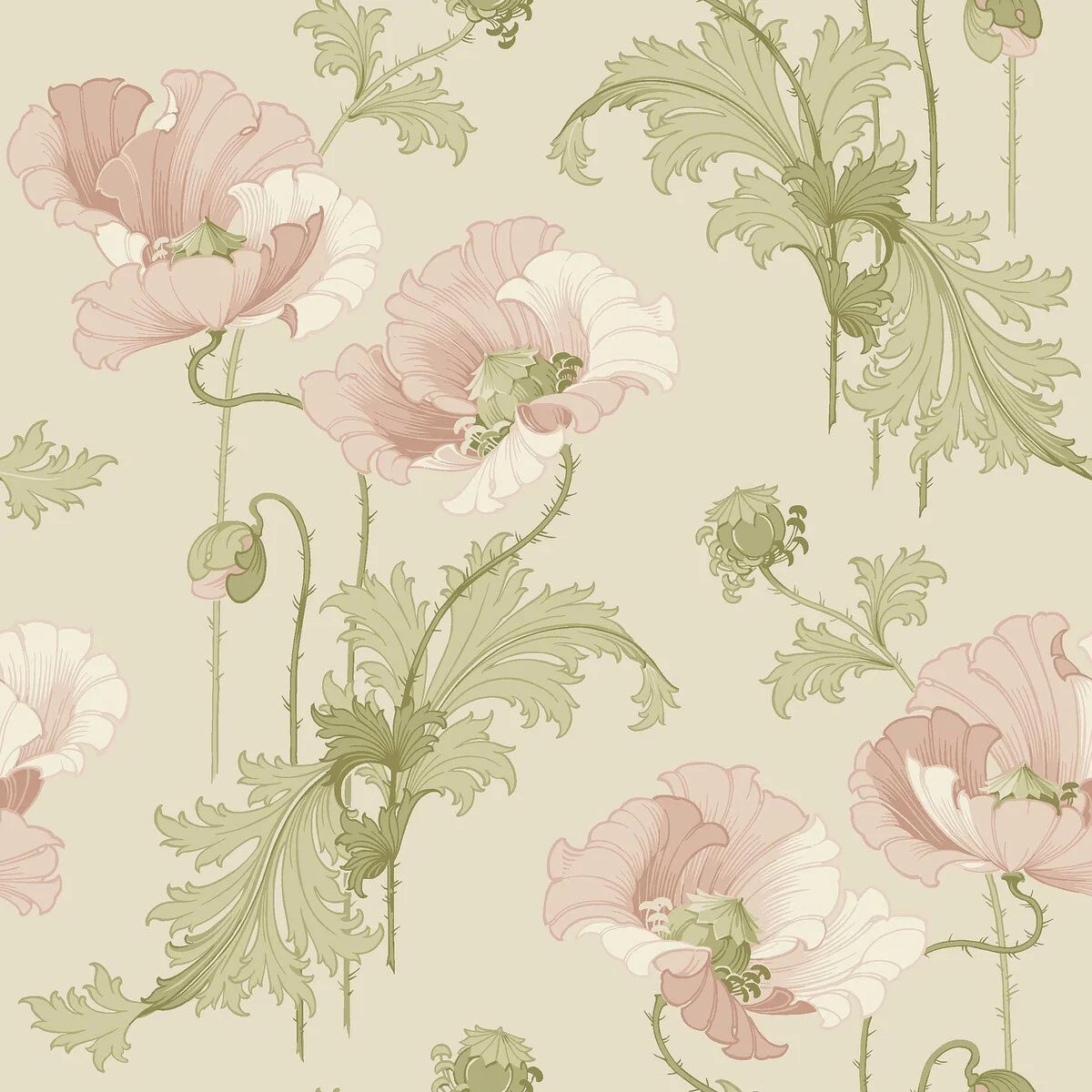 Non-woven paper wallpaper with a floral pattern VALLMO light beige with pink