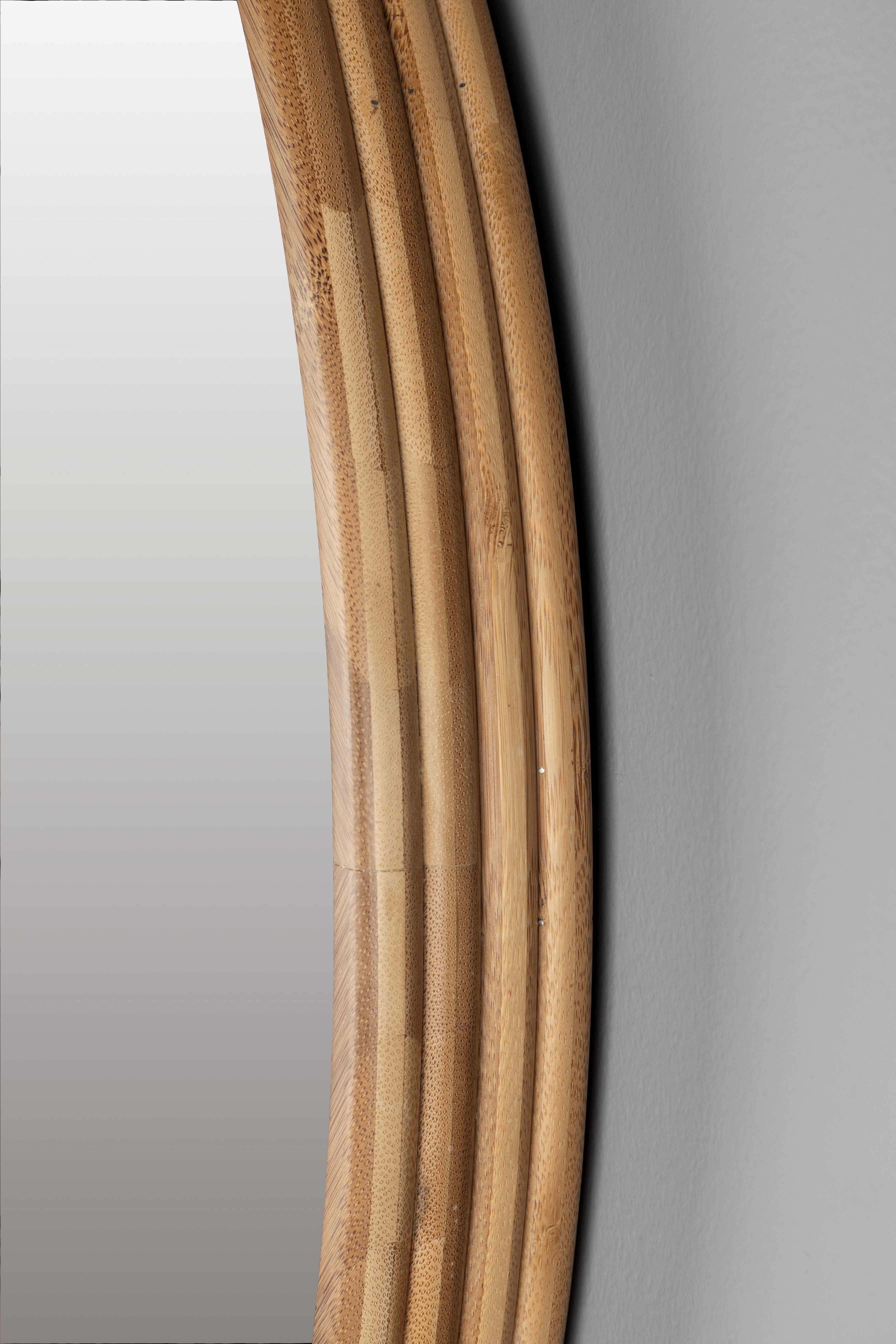 CAROUN Round Mirror Carbonized Bamboo
