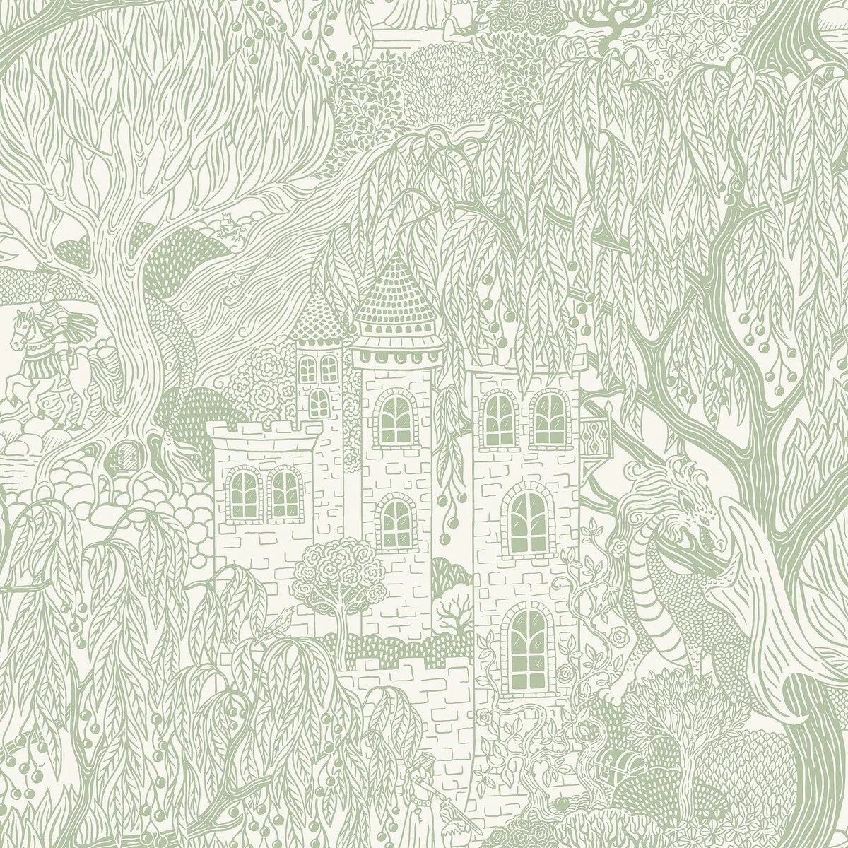 Children's wallpaper with a fairy tale theme KINGDOM OF THE WILLOW green