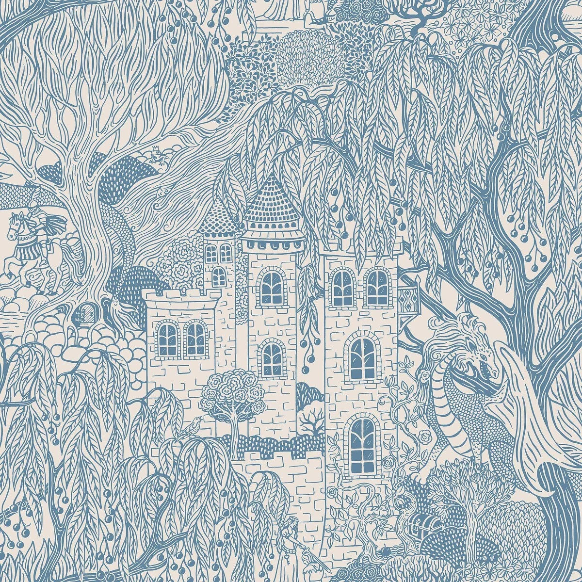 Children's wallpaper with a fairy tale theme KINGDOM OF THE WILLOW blue