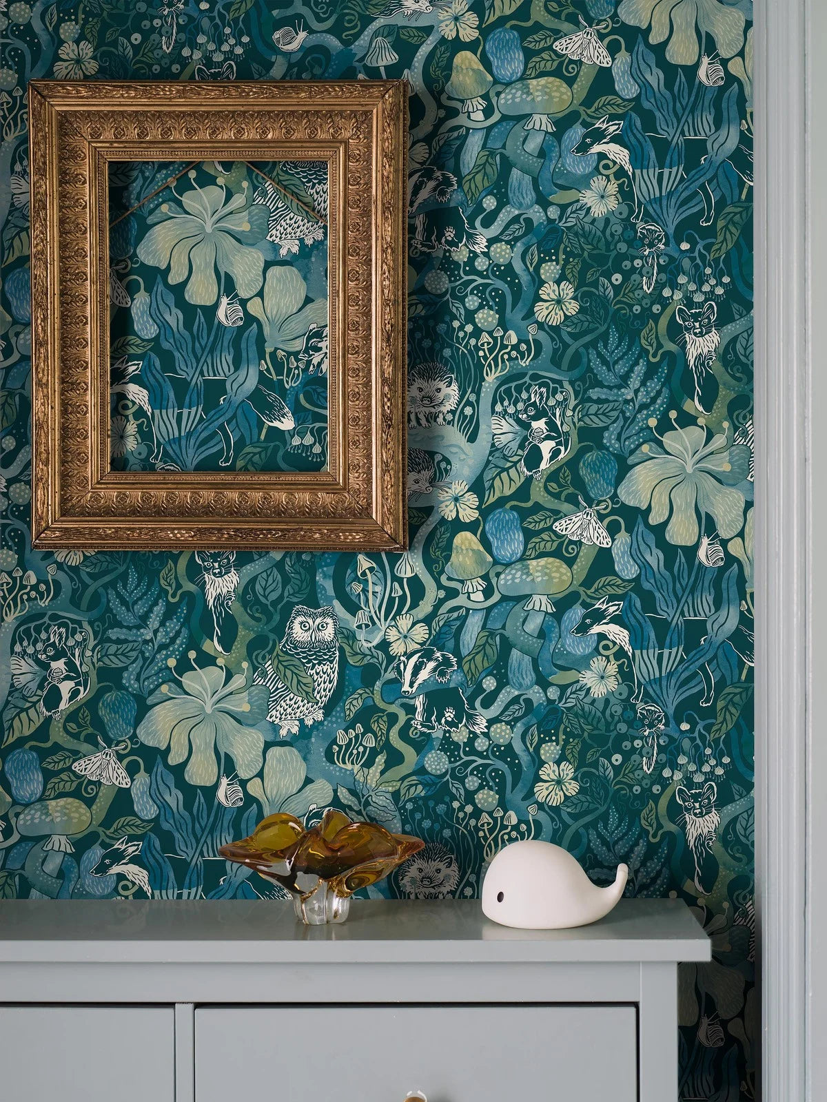 Children's wallpaper with a magical forest theme MAGIC WOODS turquoise