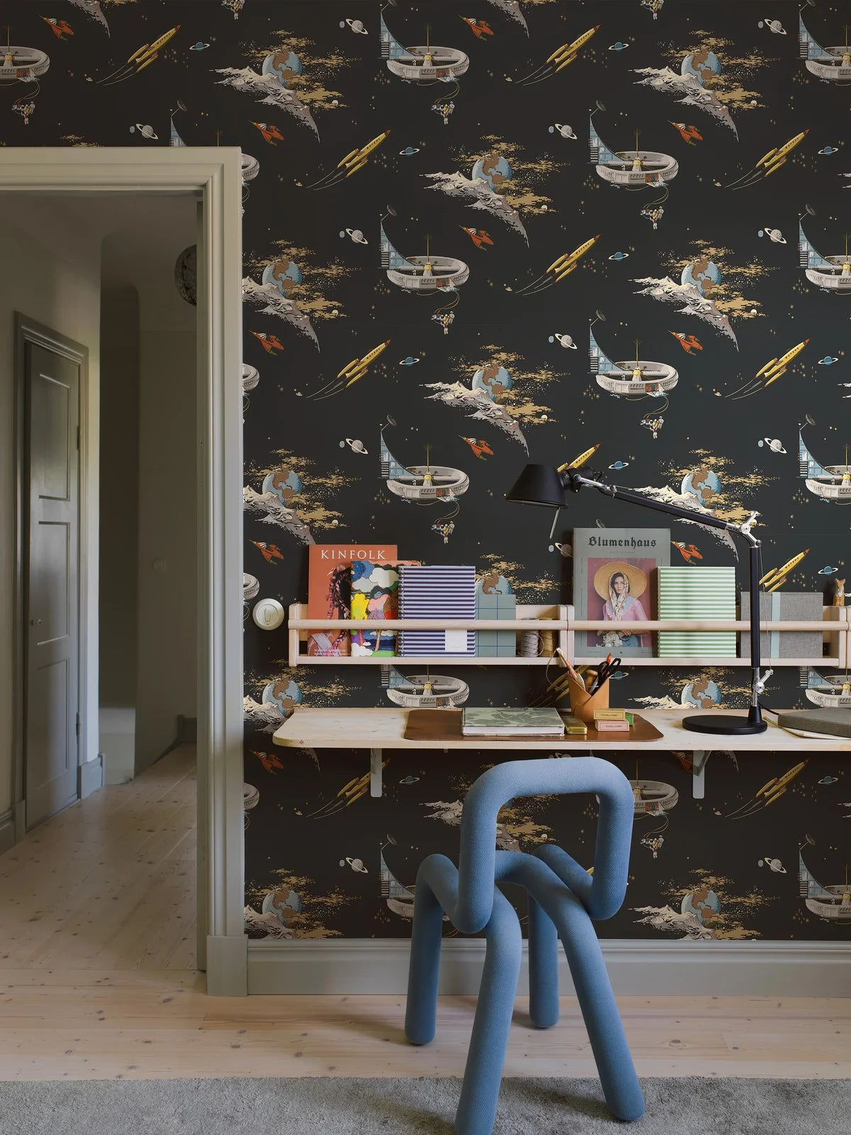 Children's wallpaper with a space theme SPACE ADVENTURE black