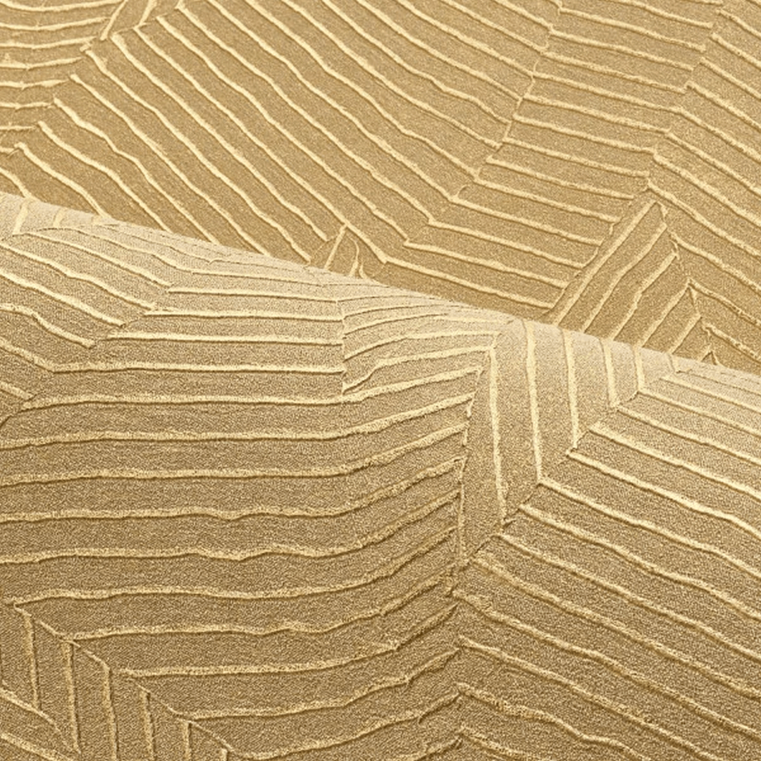 Metallic wallpaper with a geometric leaf pattern LORE - DORÉ gold