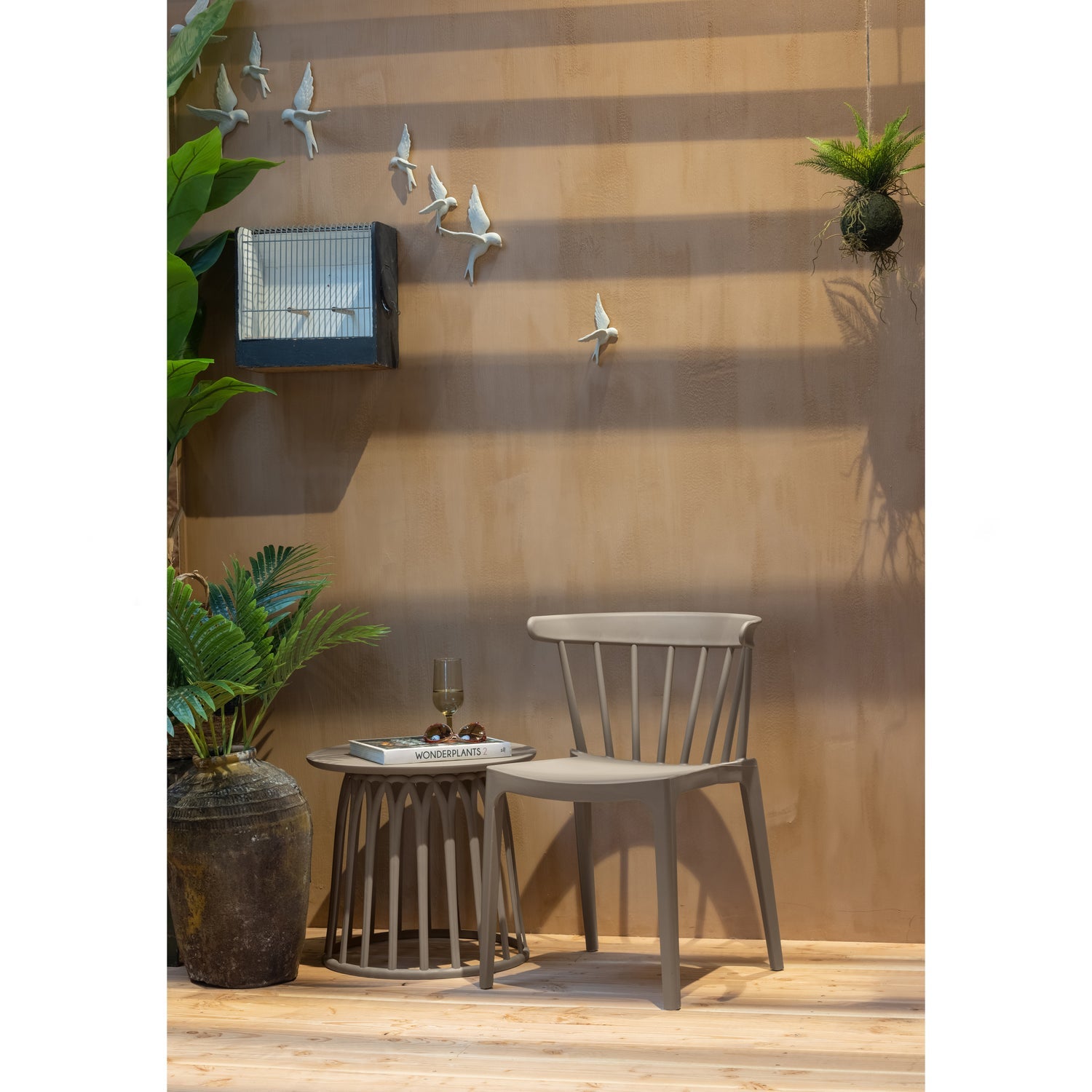 Garden chair is beige