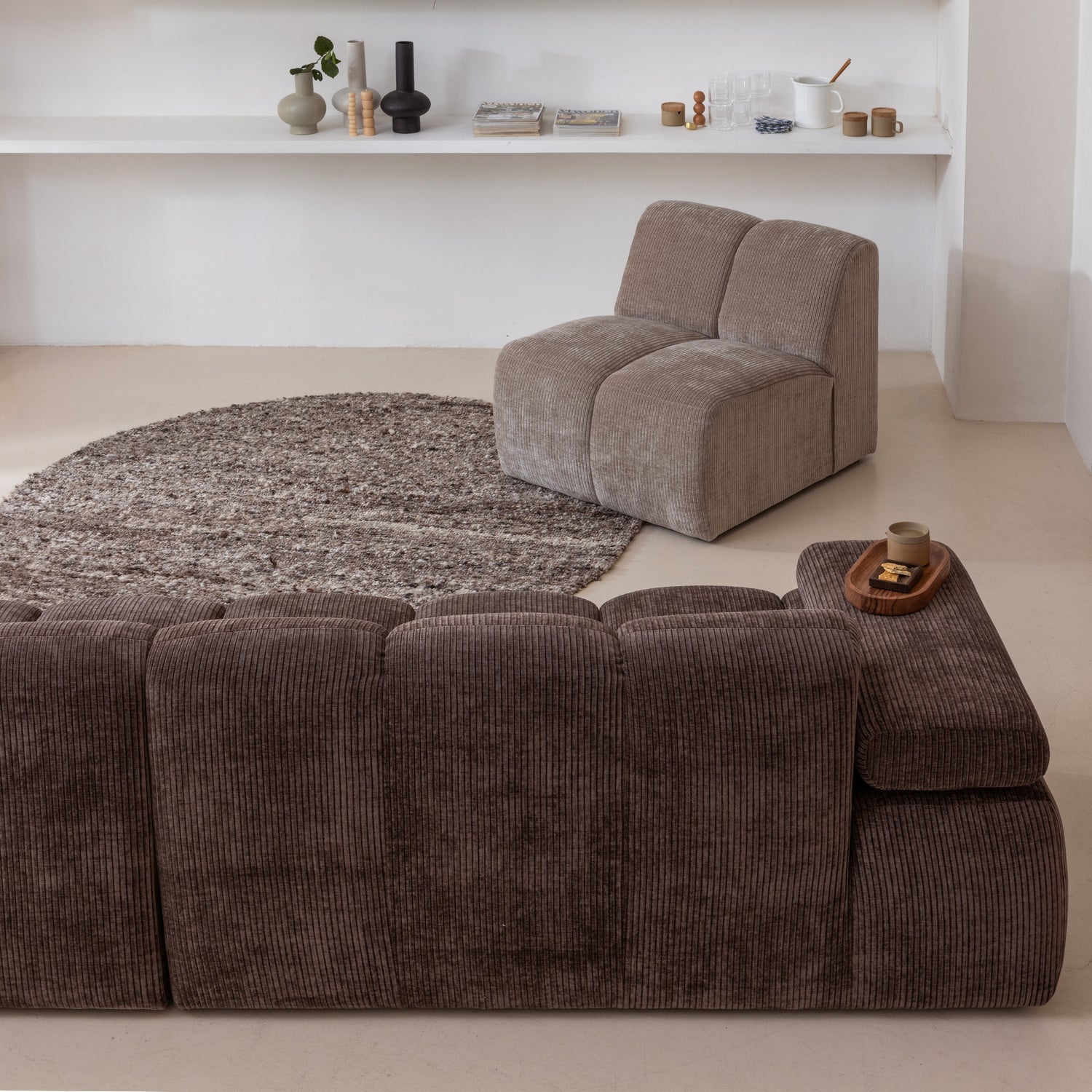 Modulares Sofa MOJO - 1-sitziges Element in dunkelsandfarbener Cord-Optik