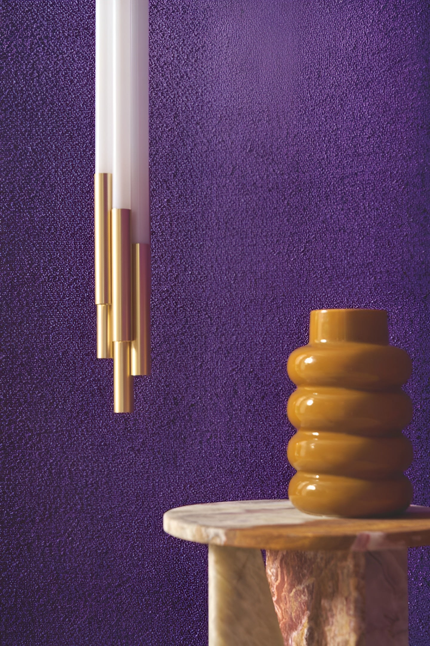 Textured textile wallpaper boucle ETREINTE - MUSTARD mustard