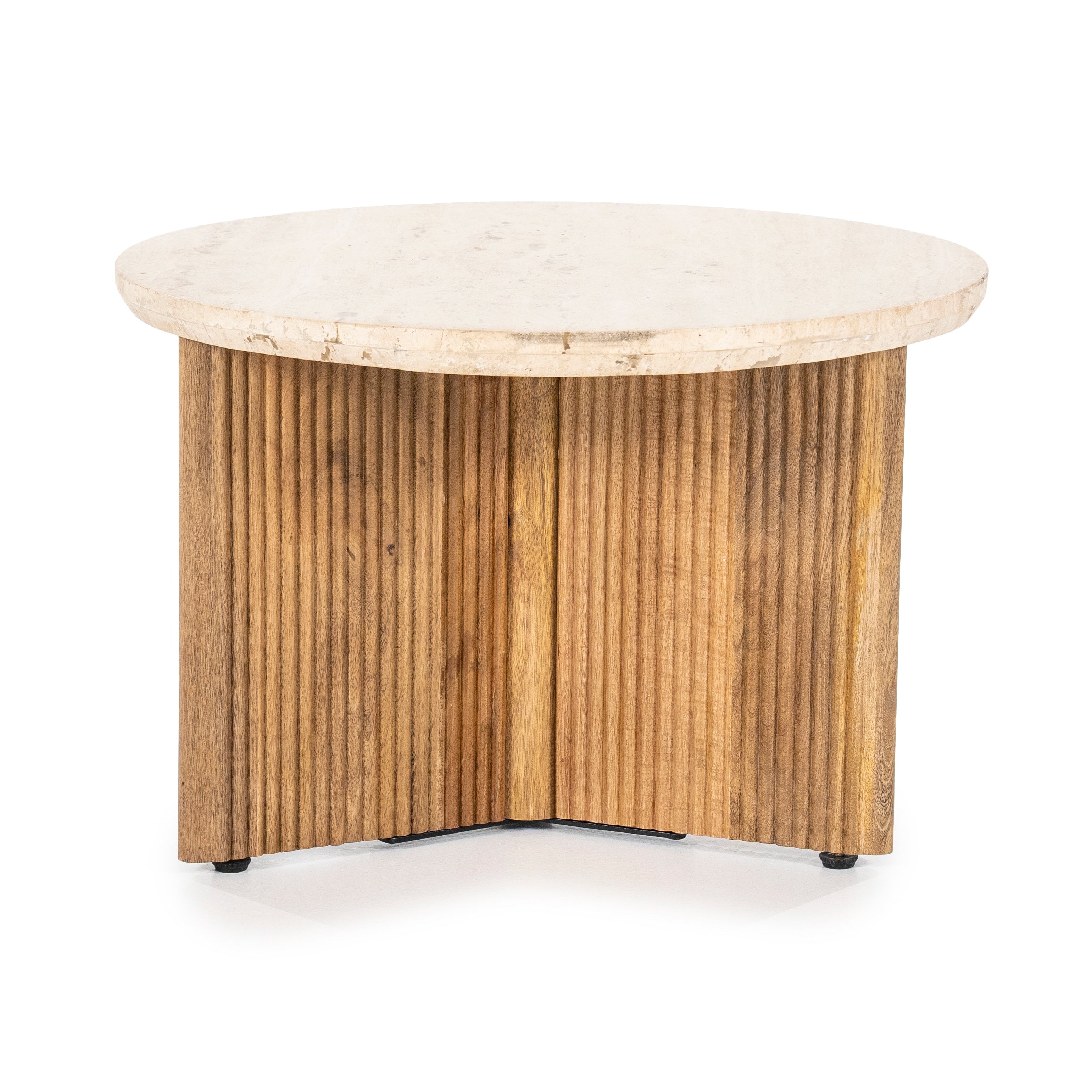 SARA Side Table Mango Wood with Travertine Top