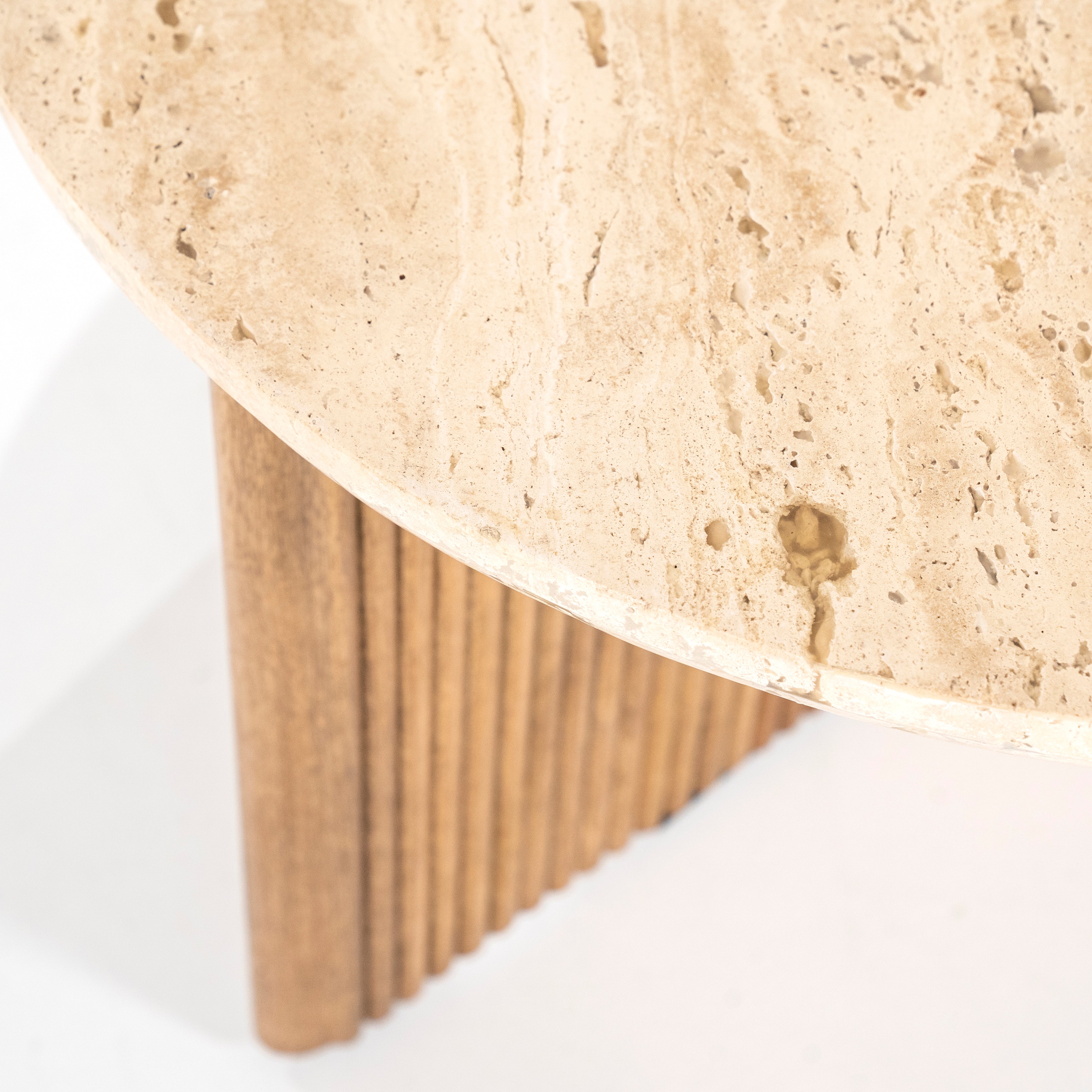 SARA Side Table Mango Wood with Travertine Top