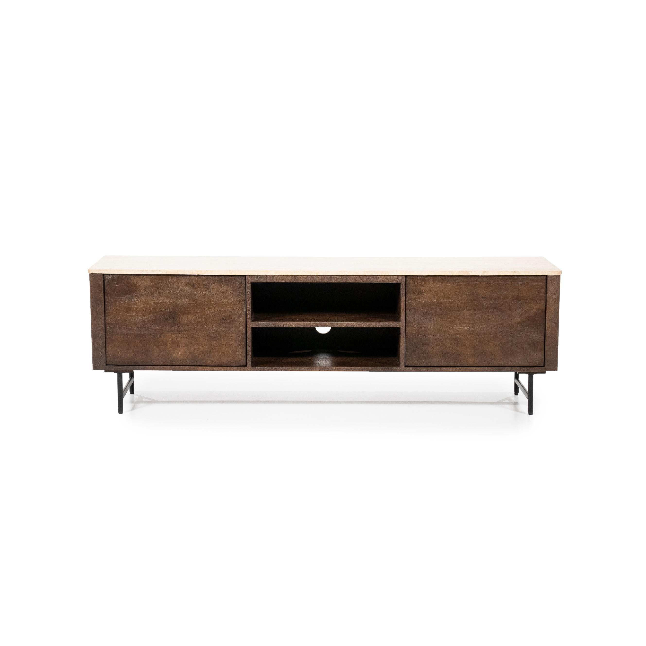 RTV Cabinet LIO brown mango wood with travertine