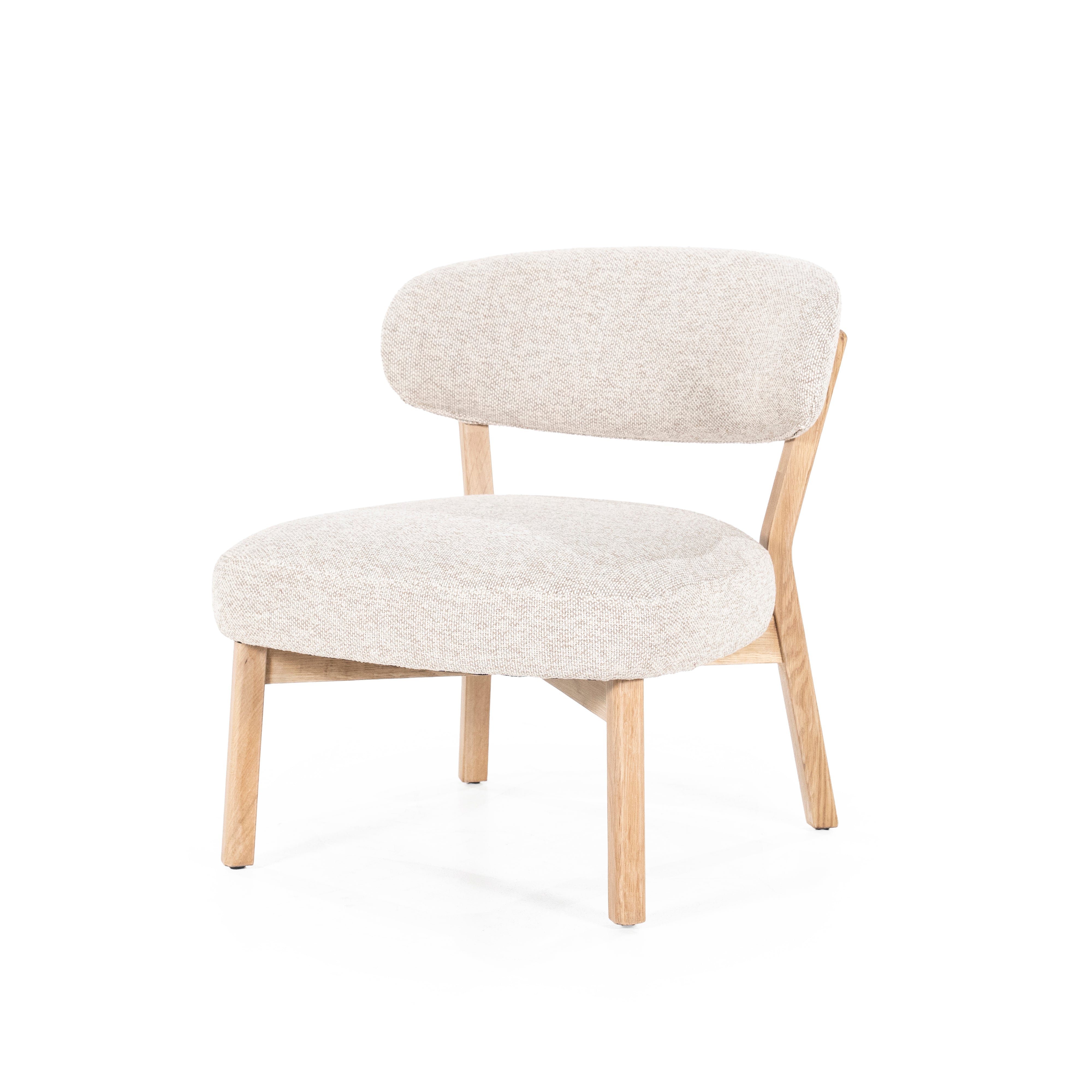 MIKKY Beige Armchair with Light Wooden Base