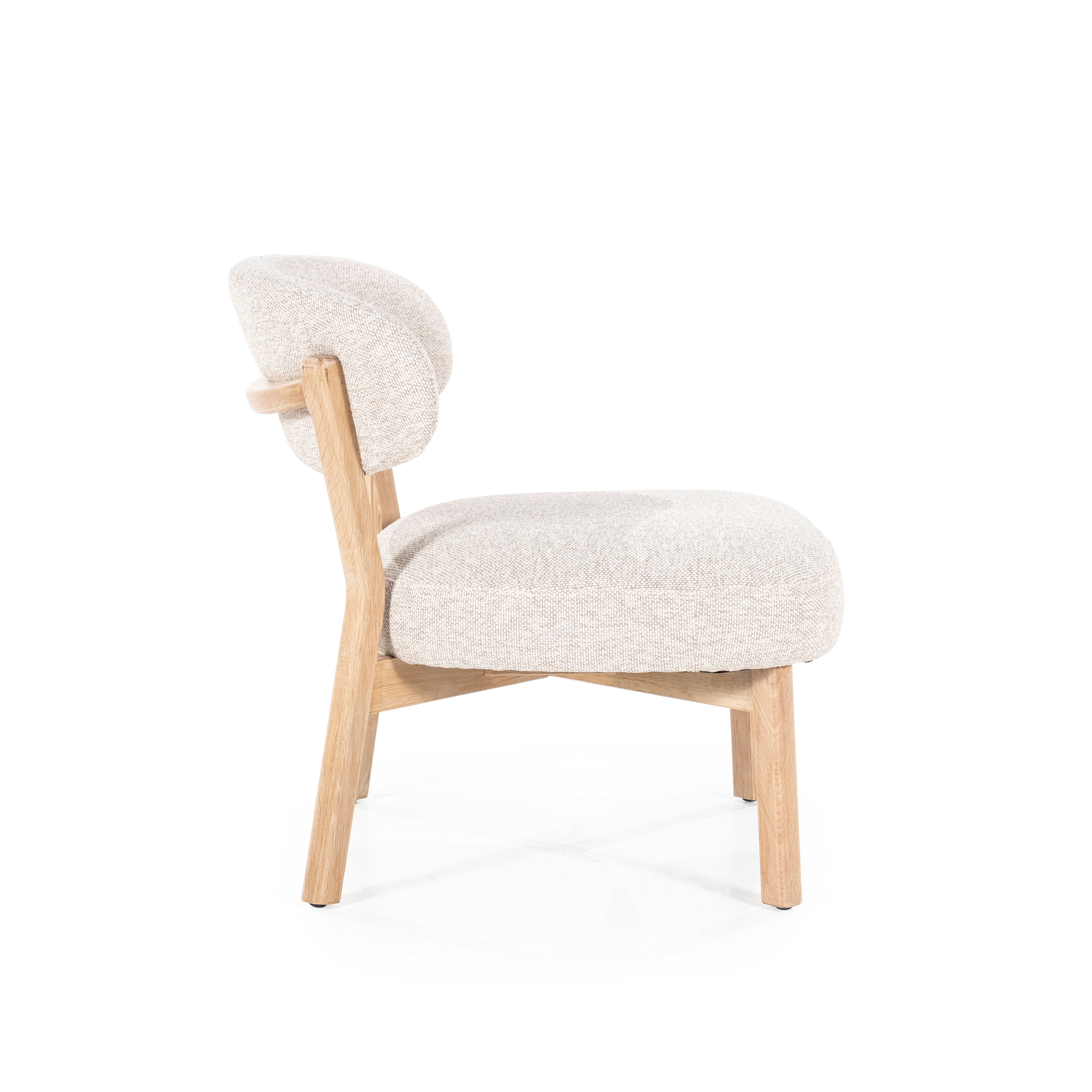 MIKKY Beige Armchair with Light Wooden Base