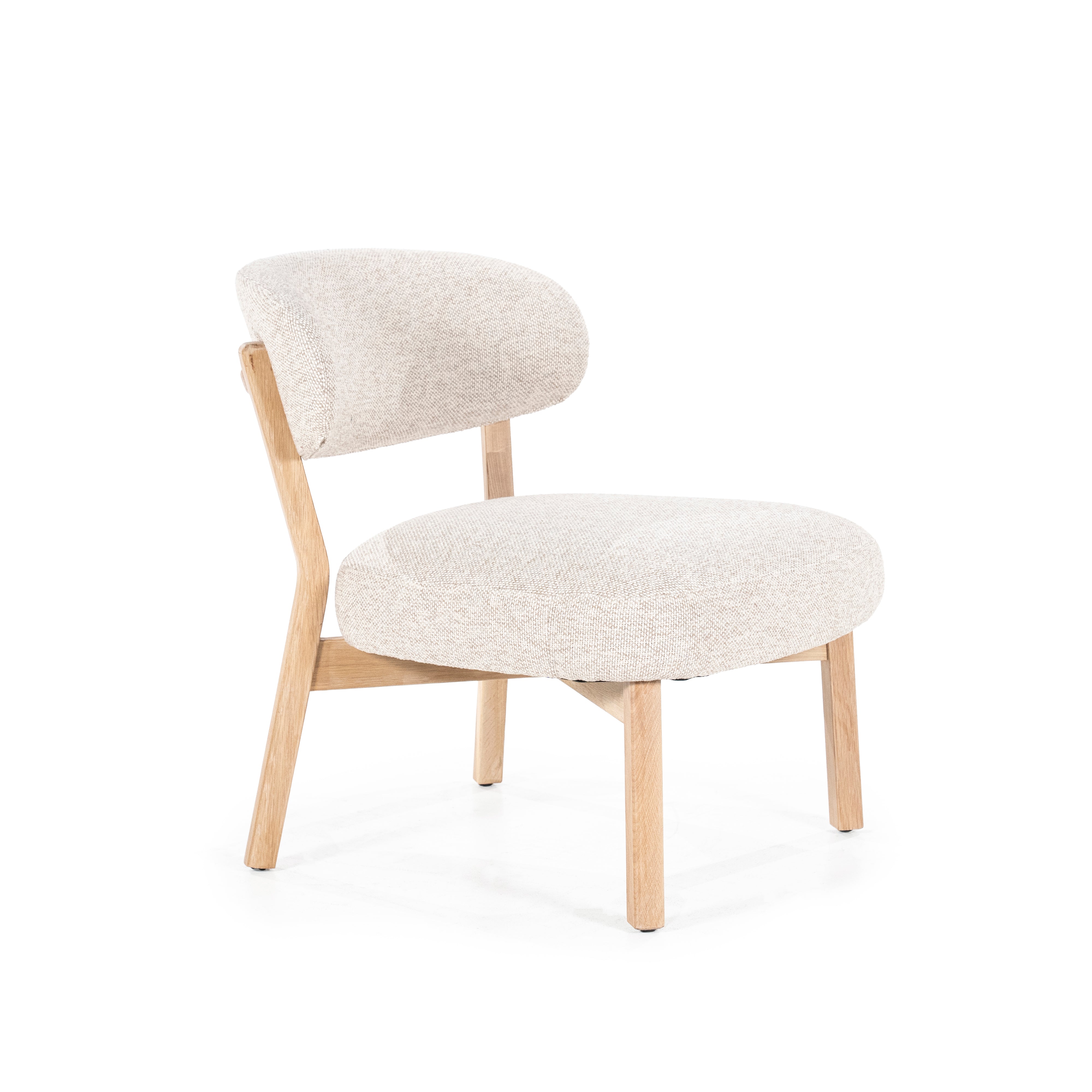 MIKKY Beige Armchair with Light Wooden Base