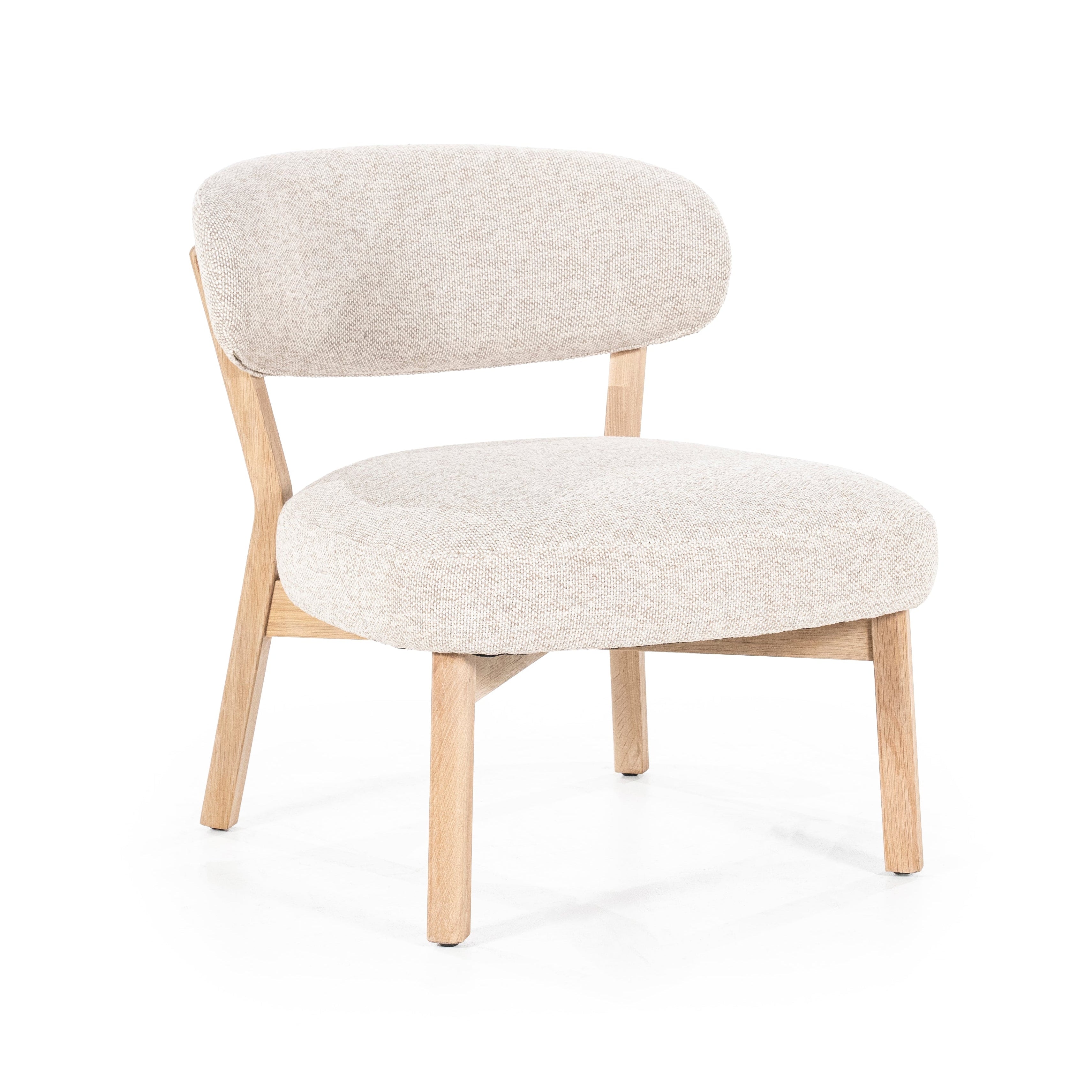 MIKKY Beige Armchair with Light Wooden Base