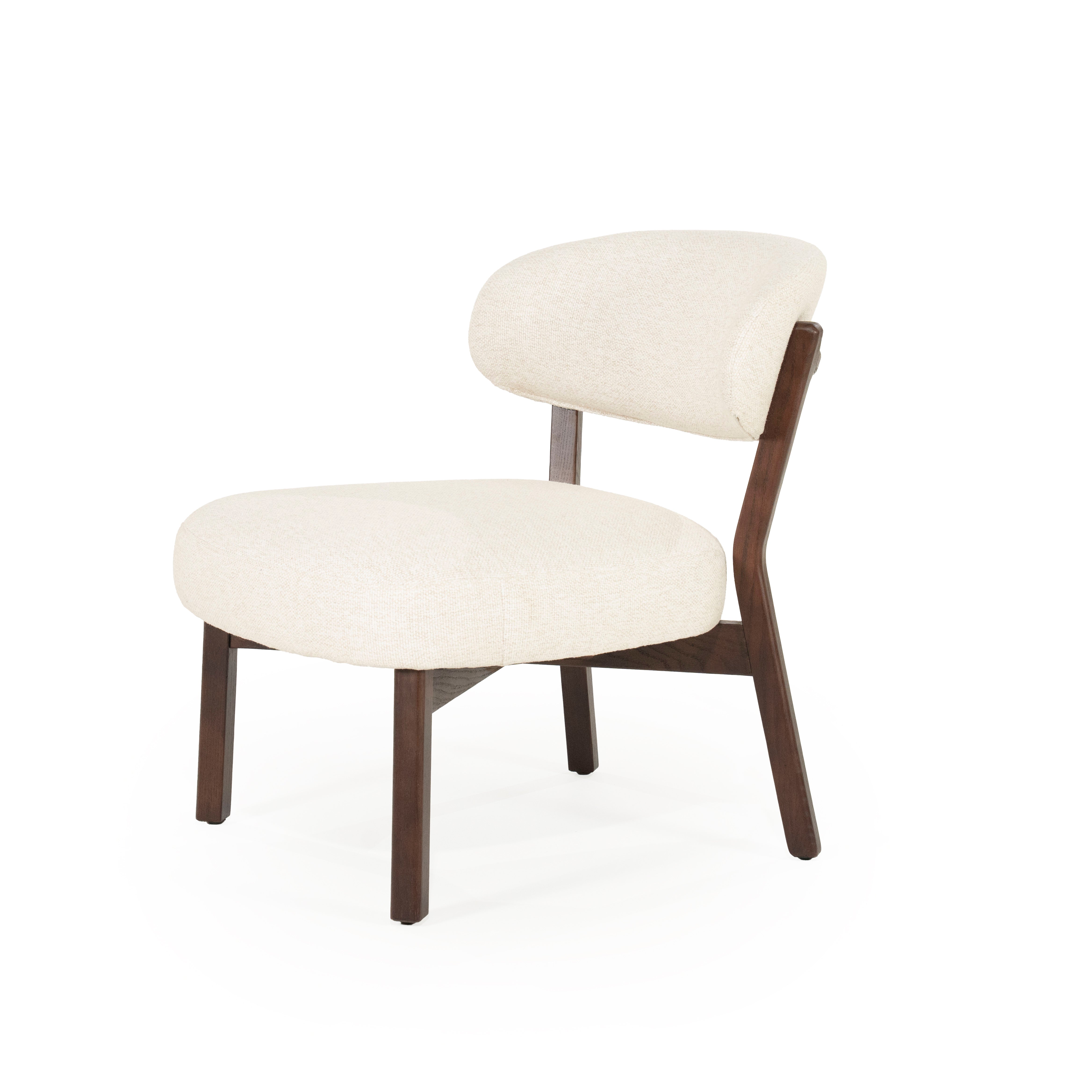 MIKKY Armchair in Light Beige with Dark Wooden Base