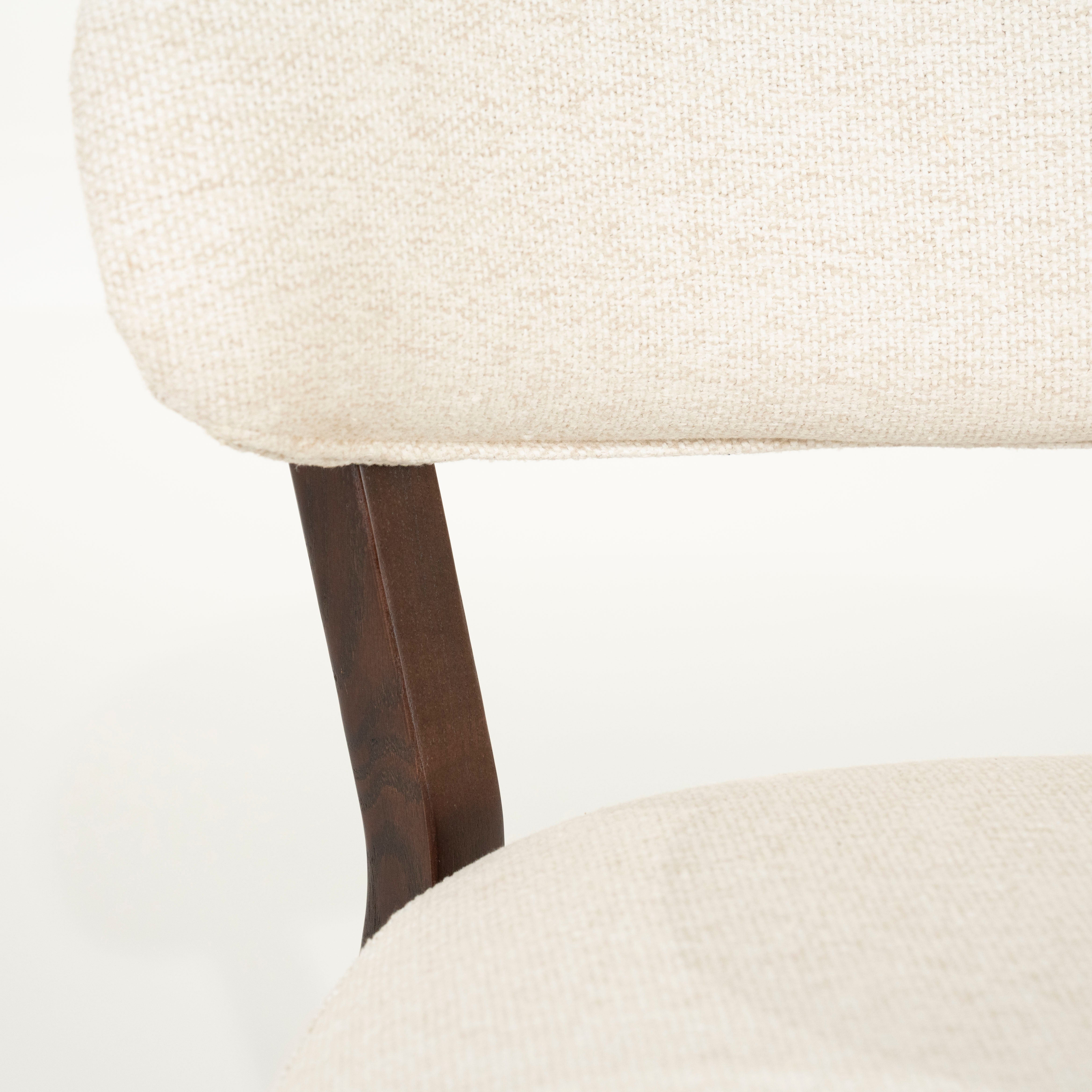 MIKKY Armchair in Light Beige with Dark Wooden Base