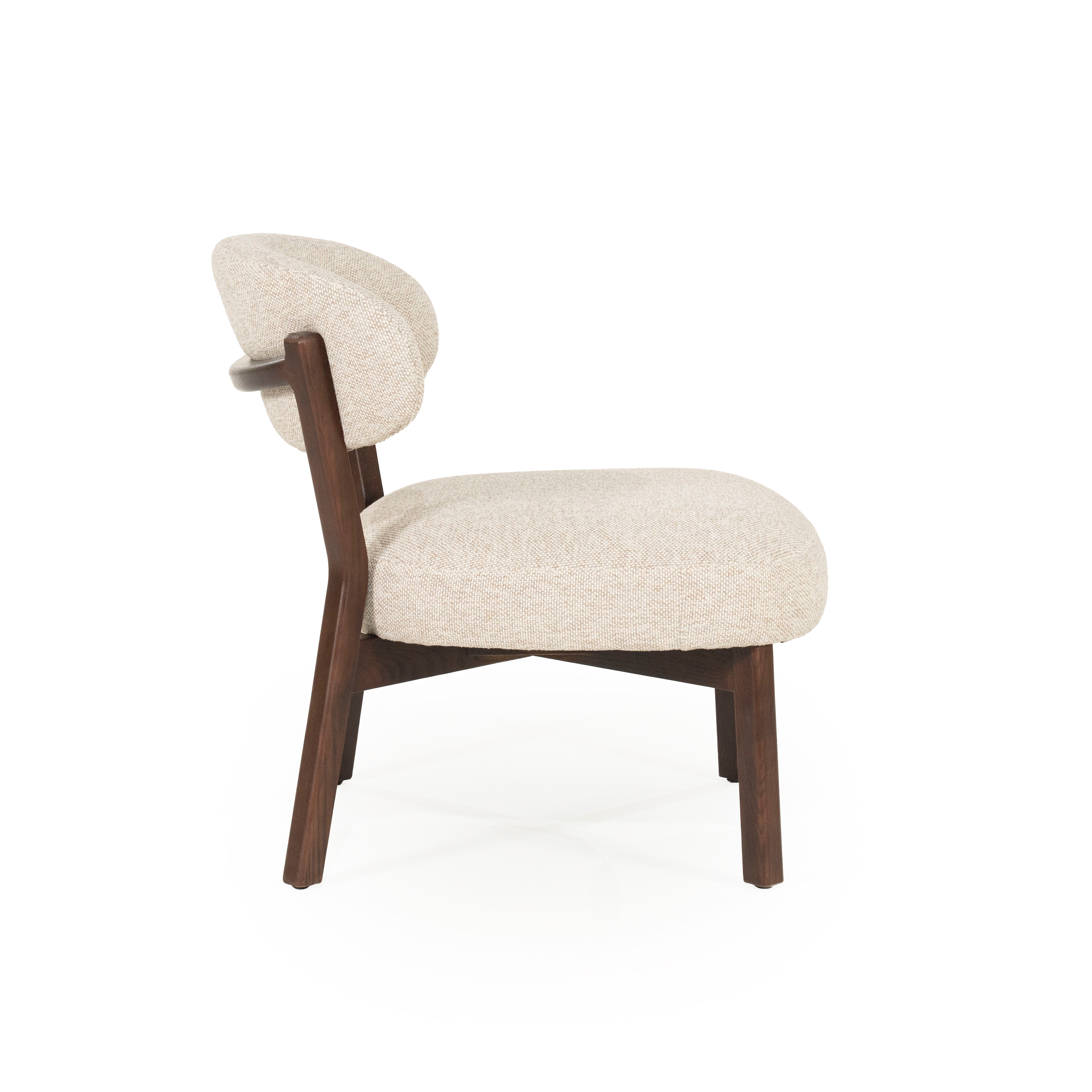 MIKKY Beige Armchair with Dark Wooden Base