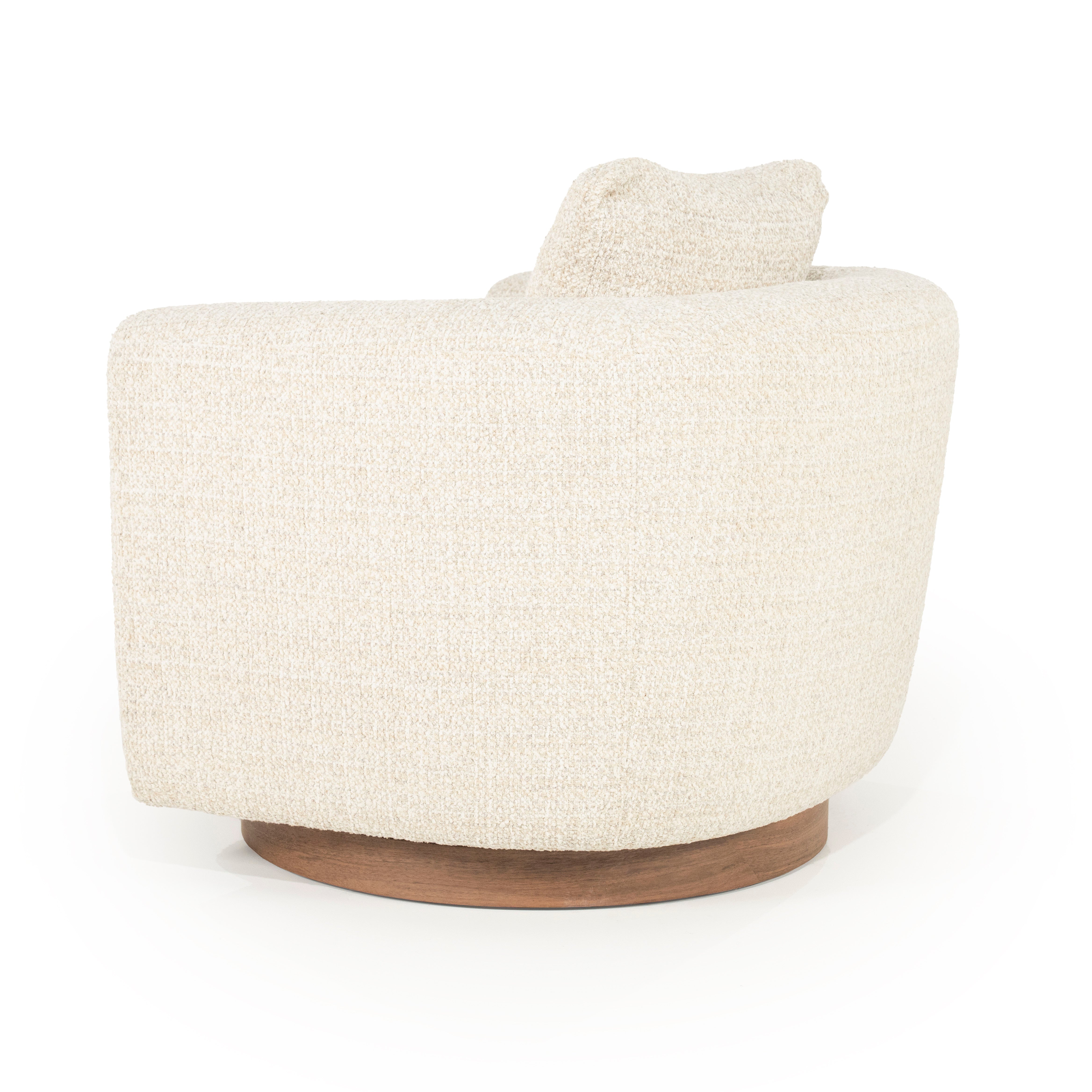 JORDAN light beige swivel armchair with wooden base