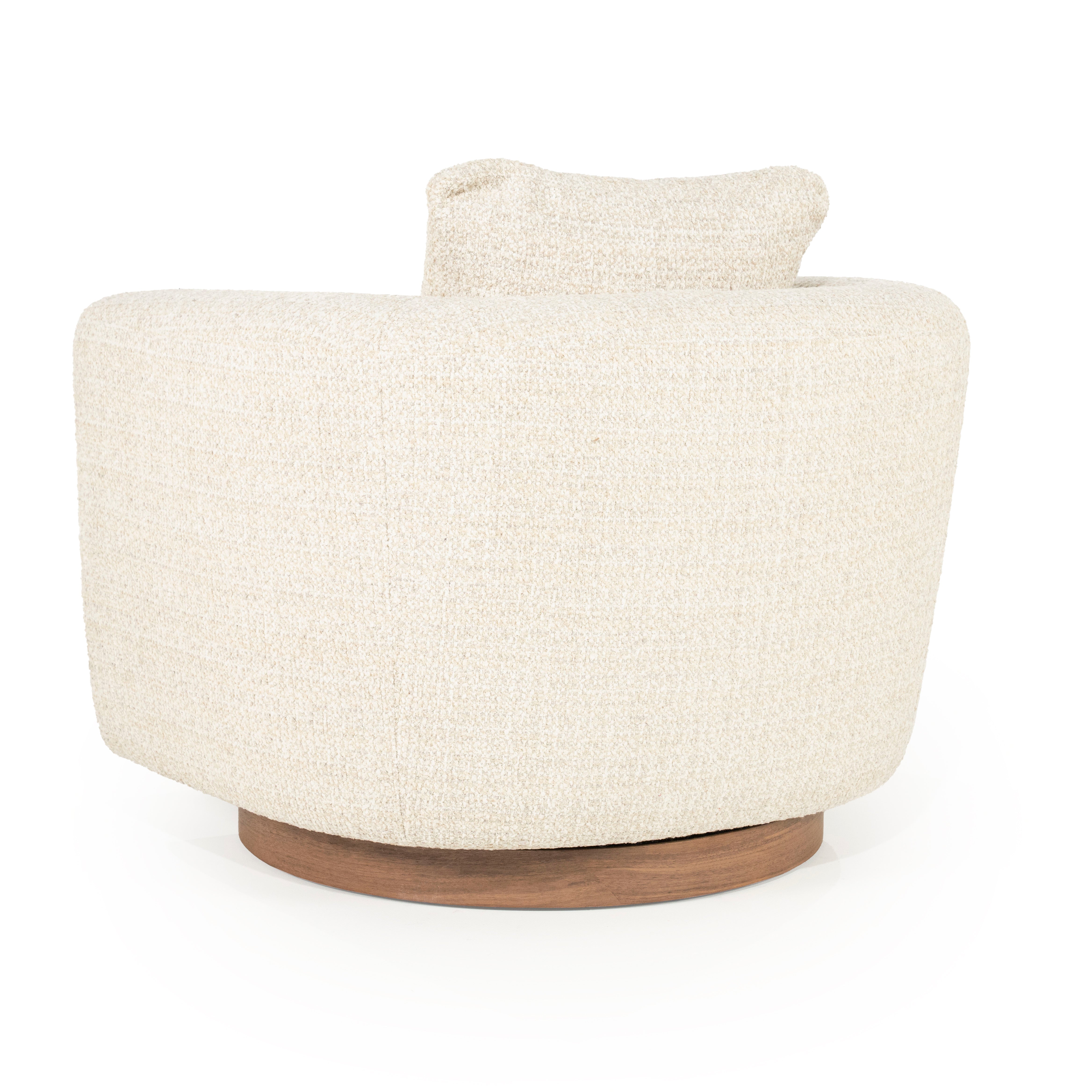 JORDAN light beige swivel armchair with wooden base