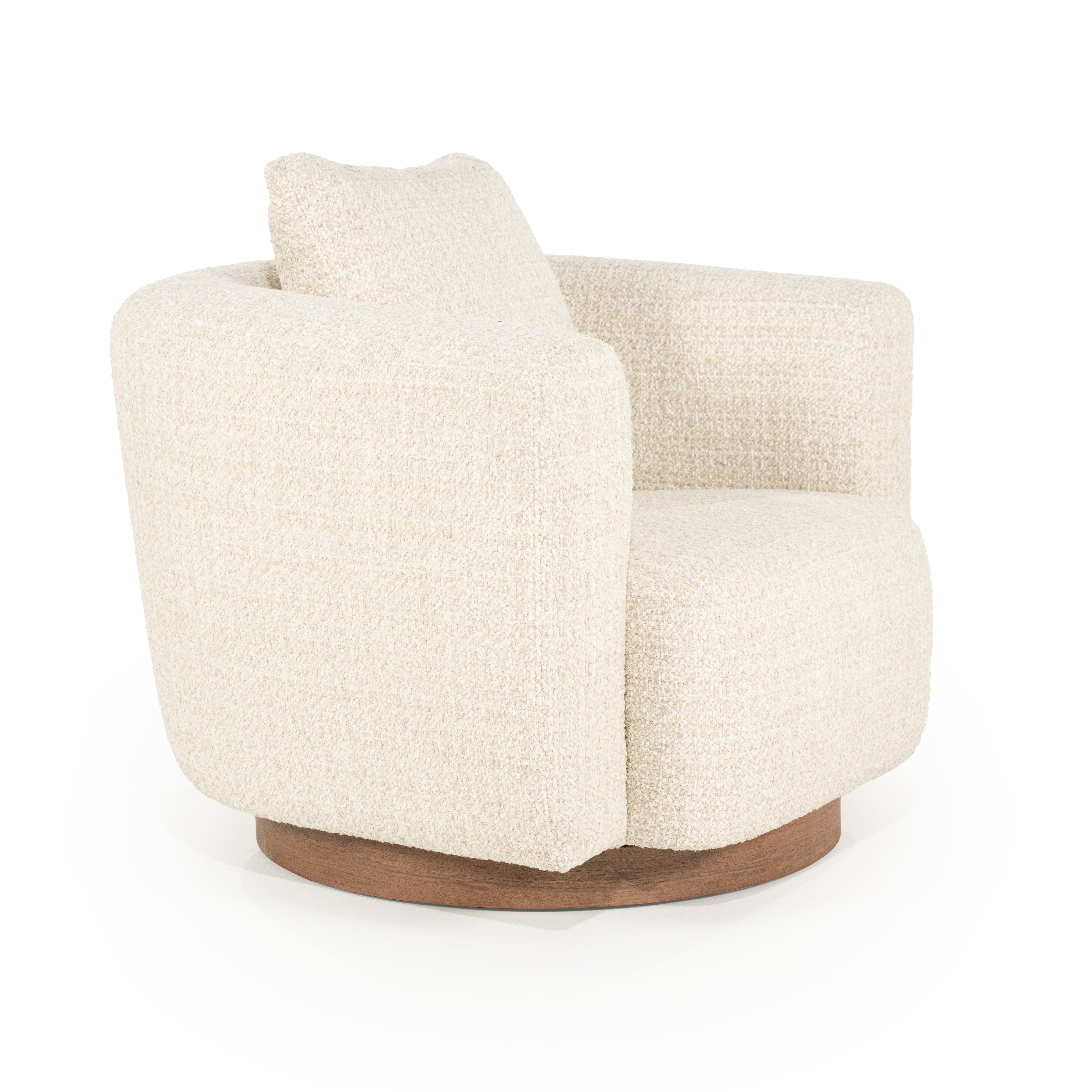 JORDAN light beige swivel armchair with wooden base
