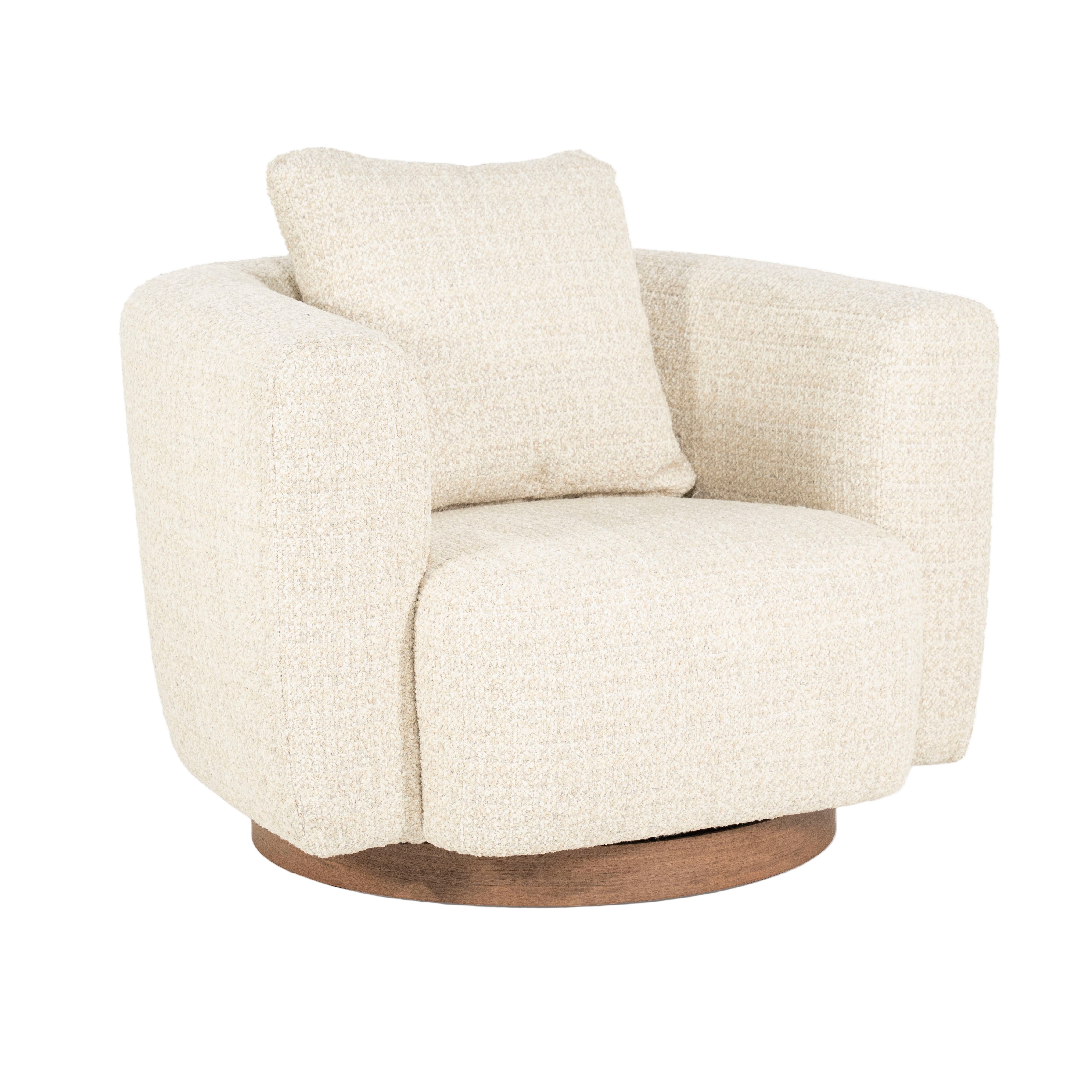 JORDAN light beige swivel armchair with wooden base
