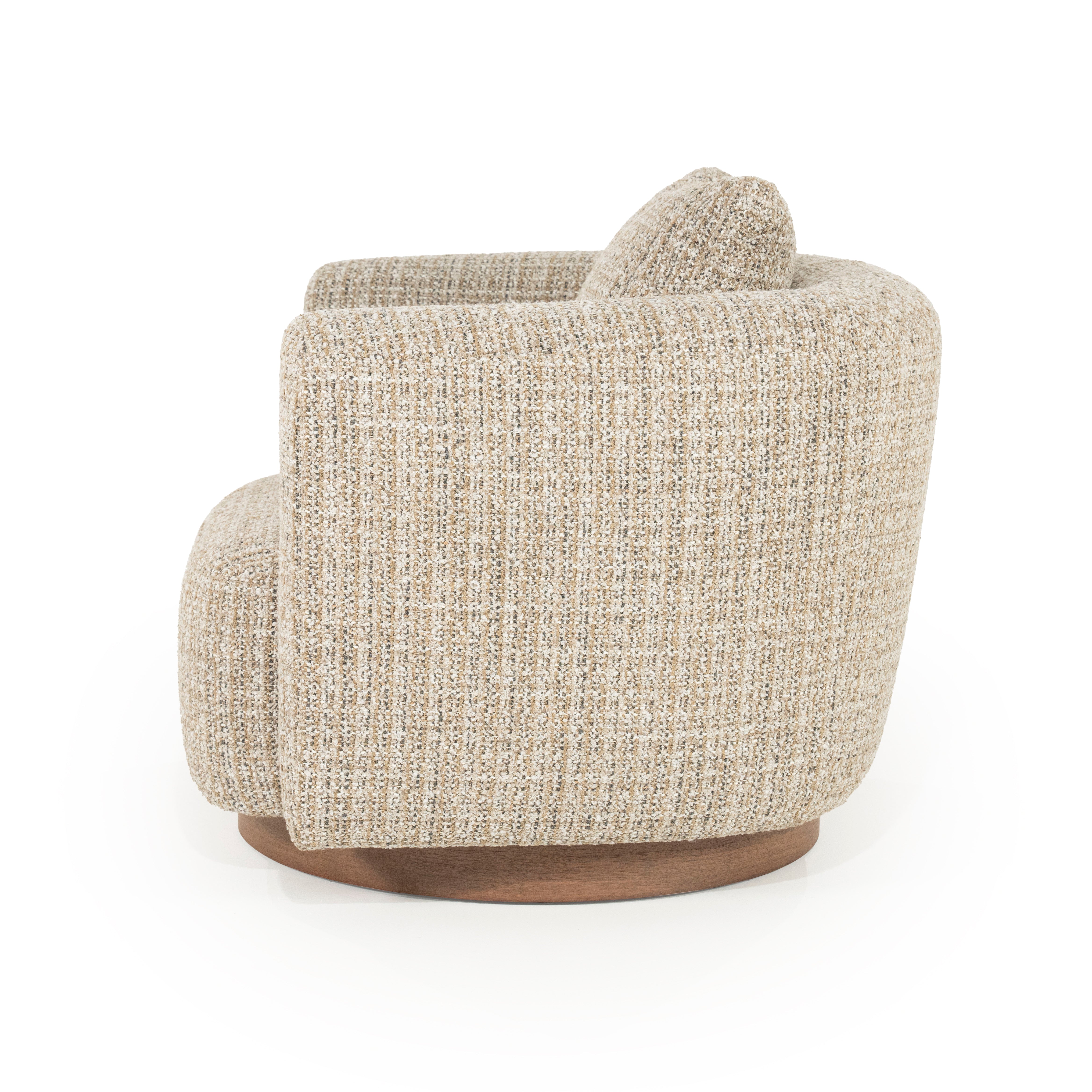 JORDAN beige swivel armchair with wooden base