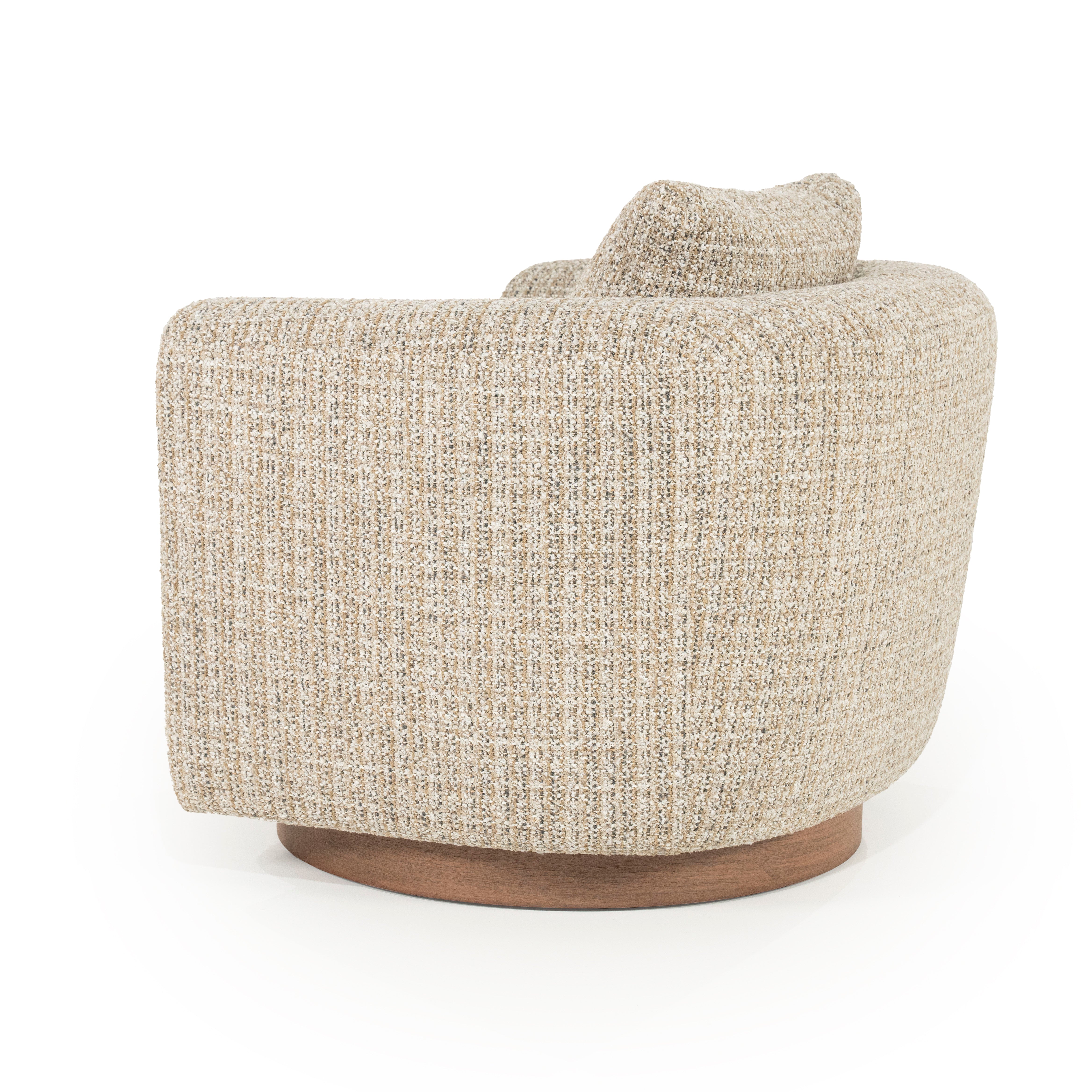 JORDAN beige swivel armchair with wooden base