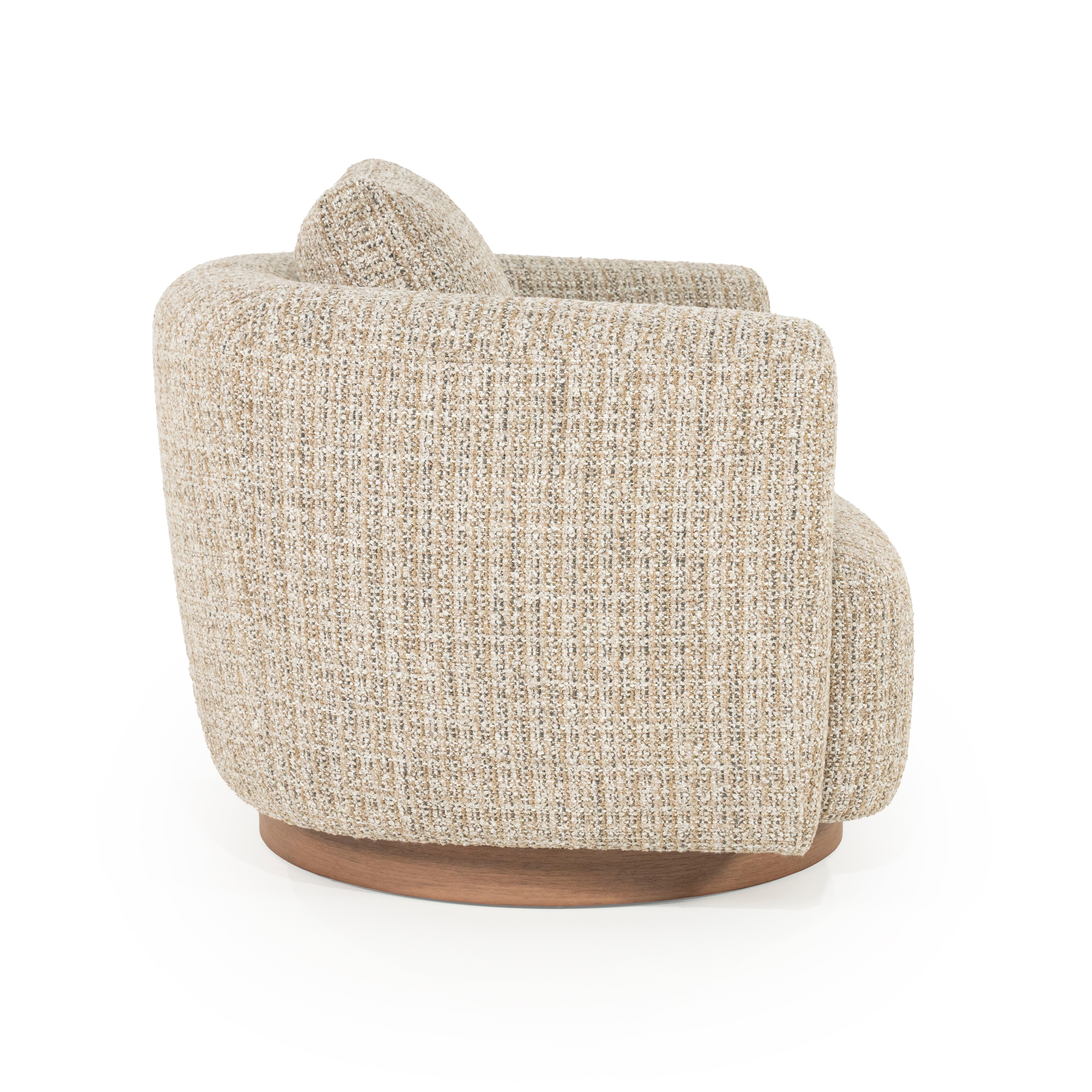 JORDAN beige swivel armchair with wooden base
