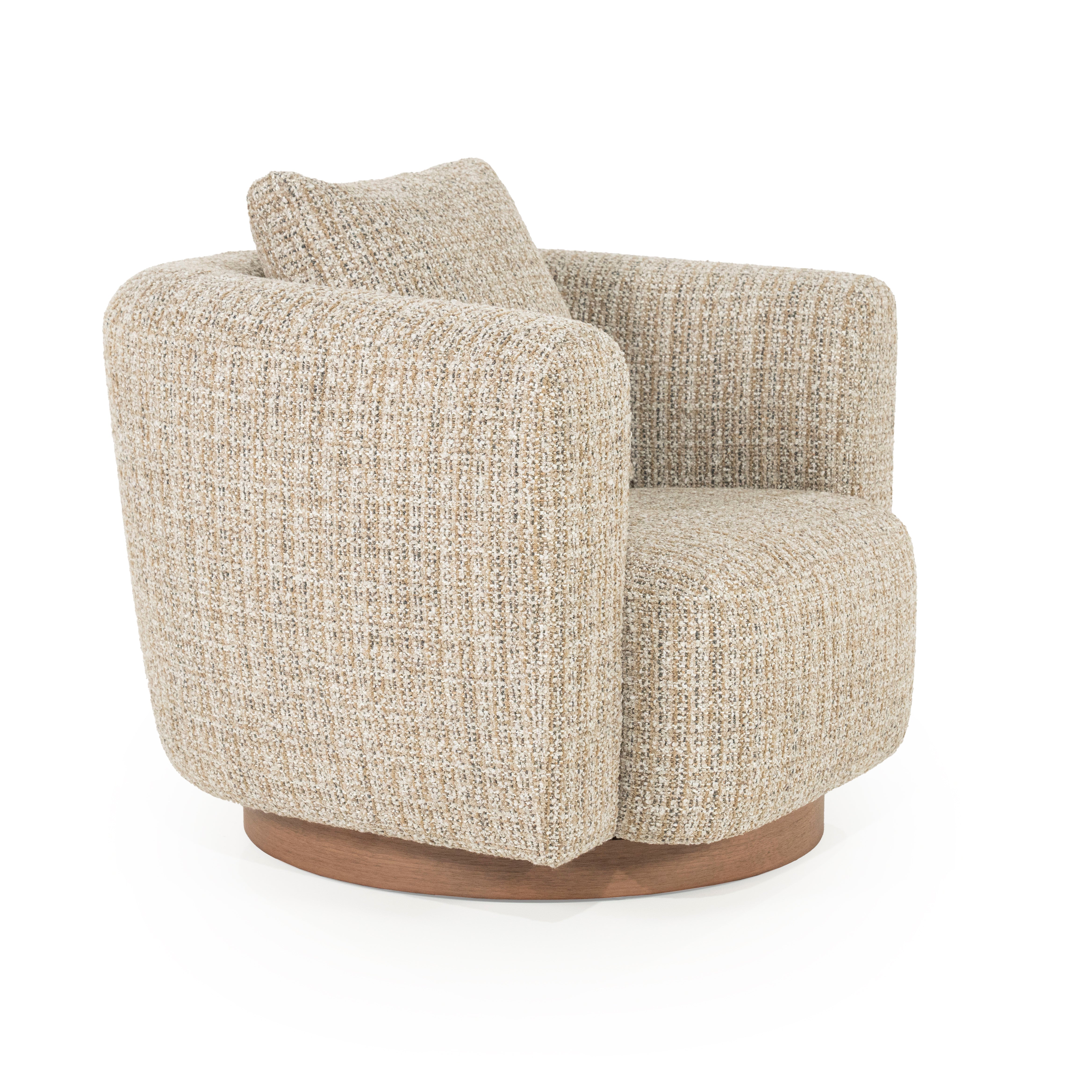 JORDAN beige swivel armchair with wooden base