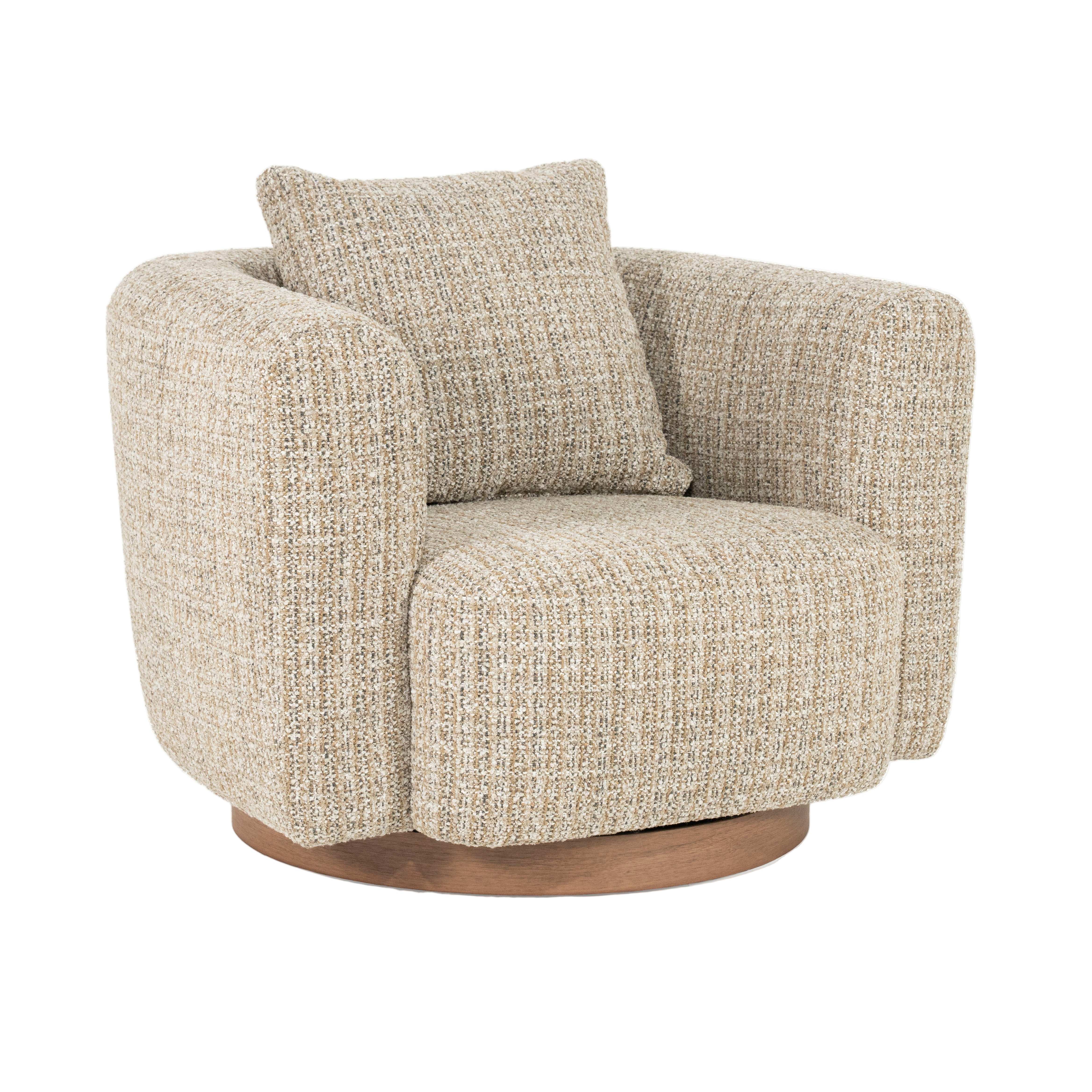 JORDAN beige swivel armchair with wooden base