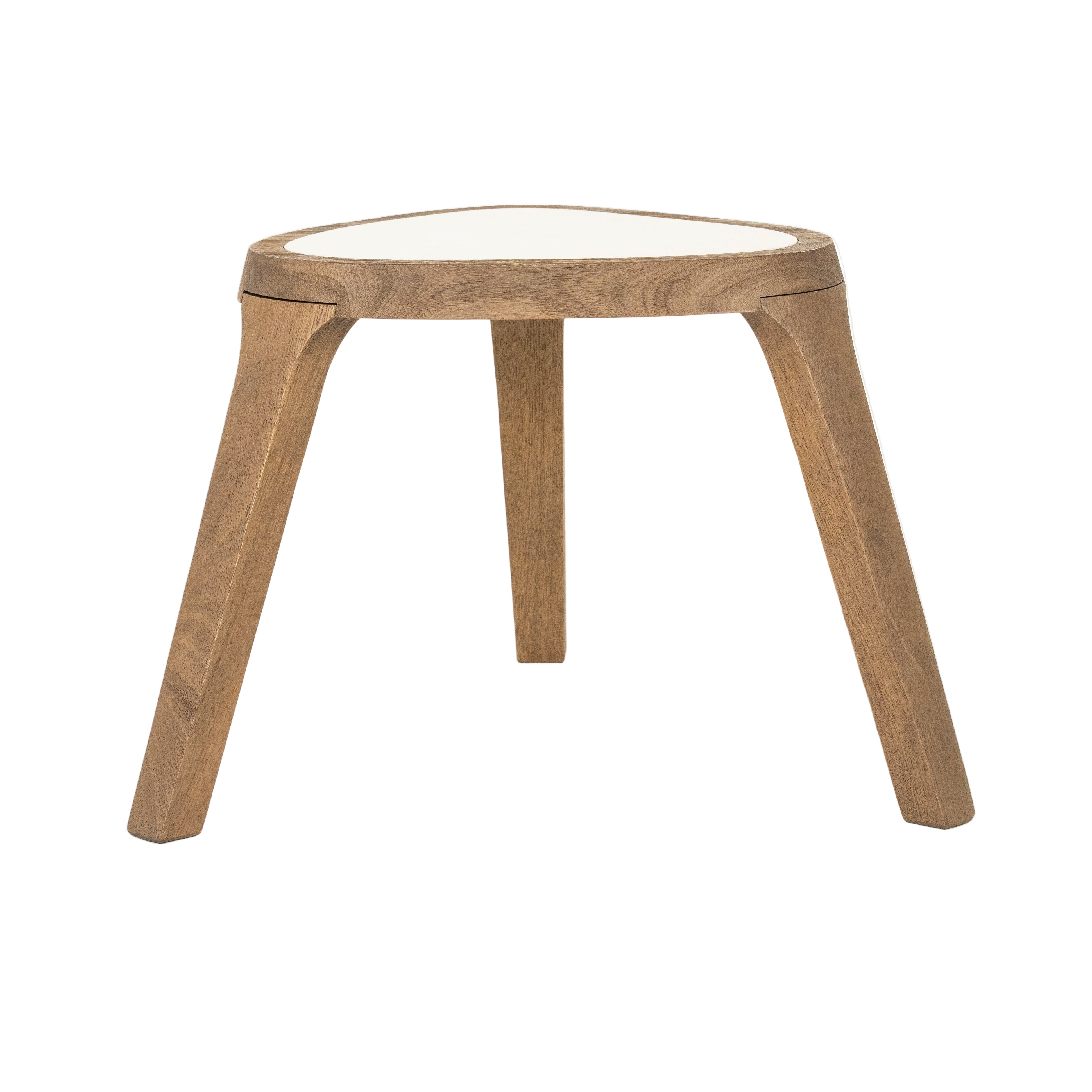 Stolik boczny FRED kremowy marmur z drewnianą podstawą