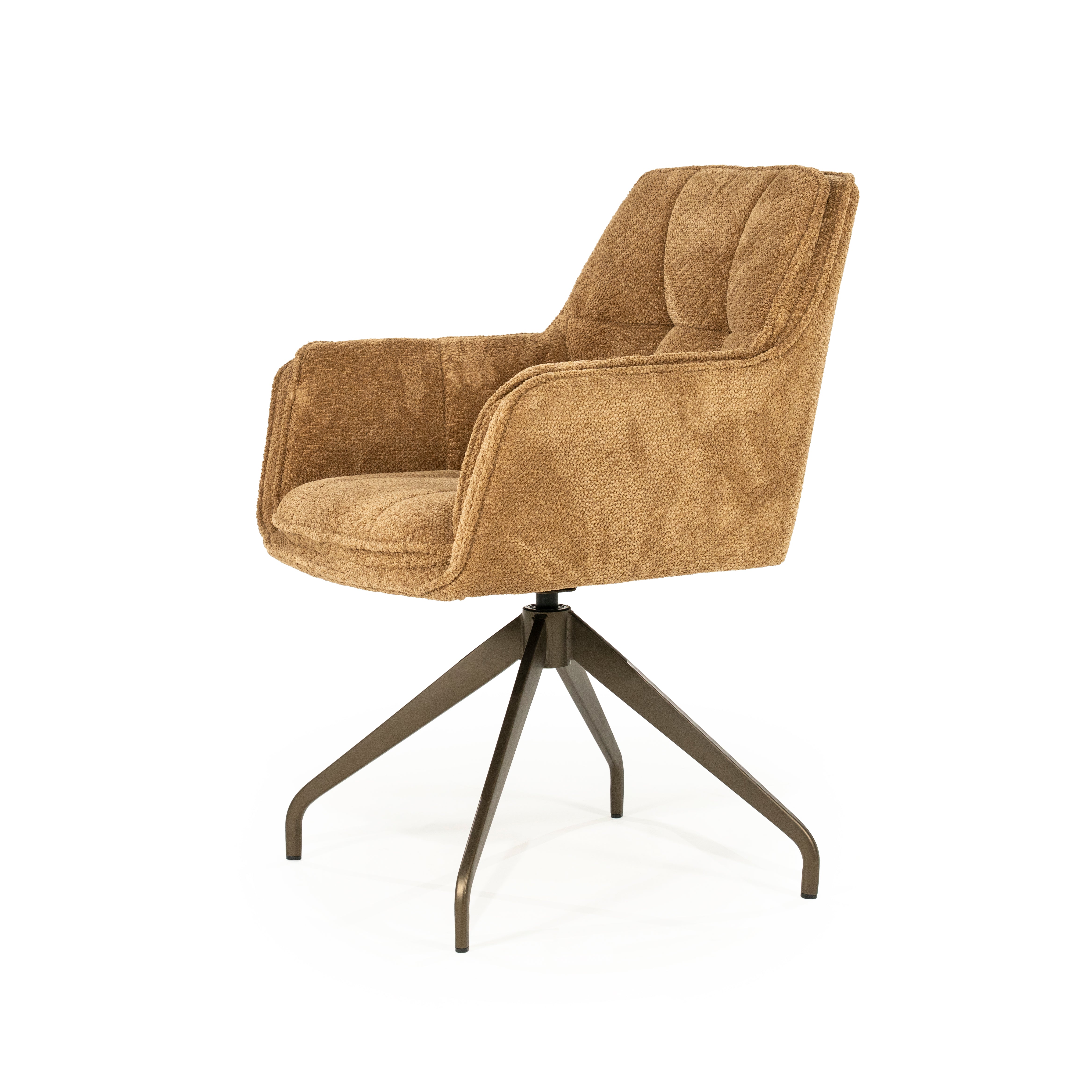 HUGO mustard swivel chair with dark brown base