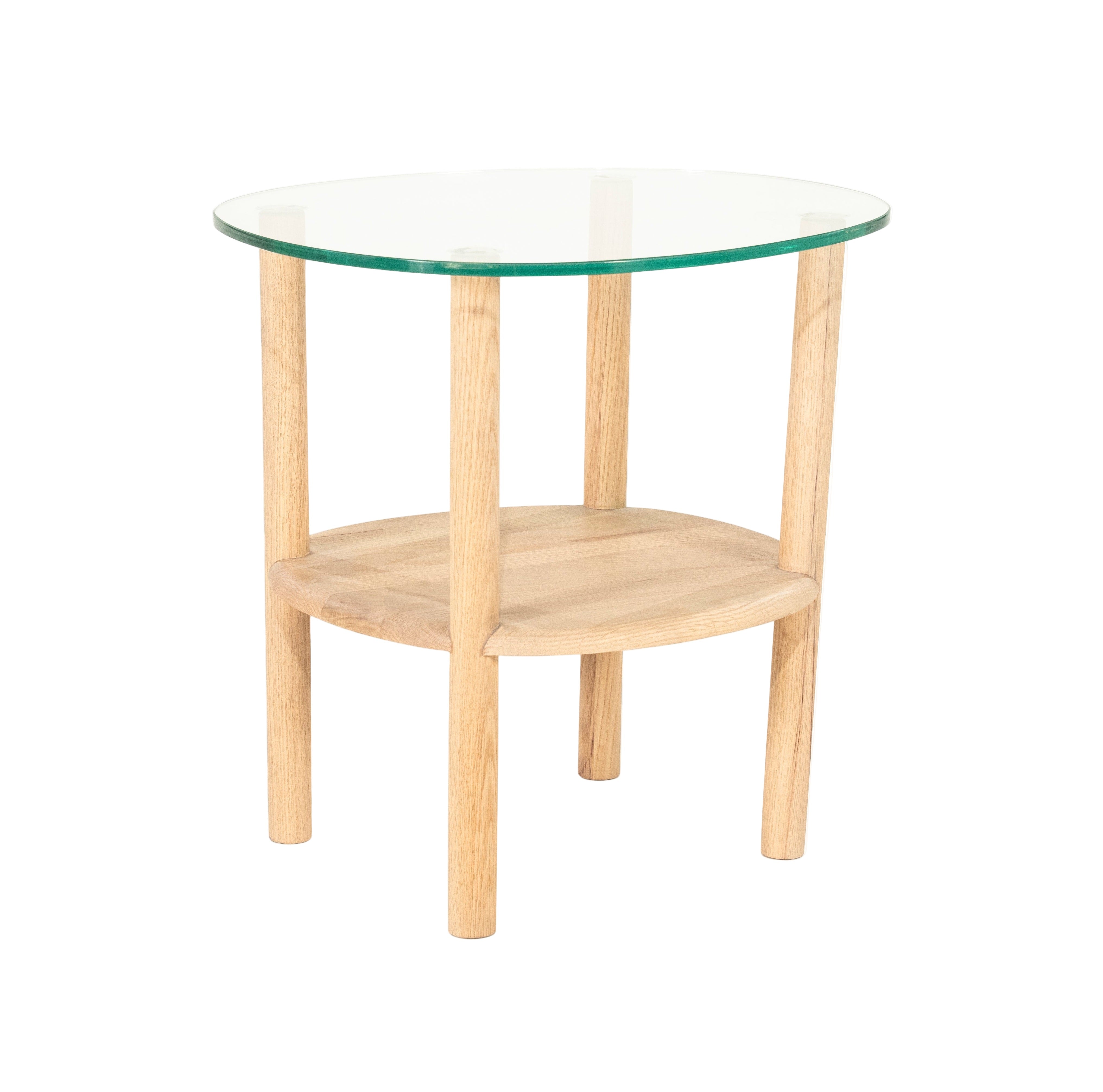 CLEO side table made of oak wood with a glass top
