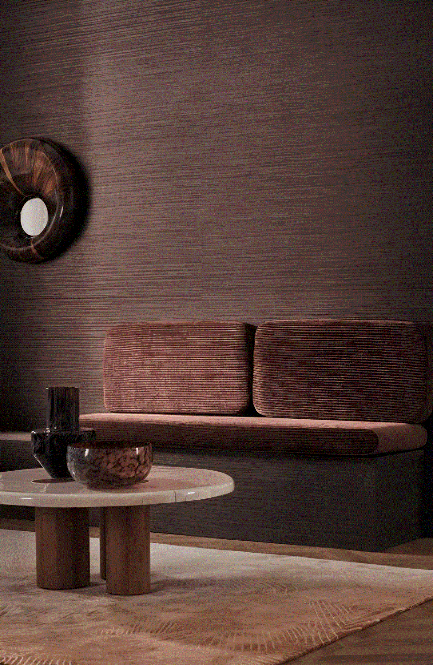 Textile wallpaper with a structural canvas imitation VENIZIA - MARRON GLACÉ warm brown