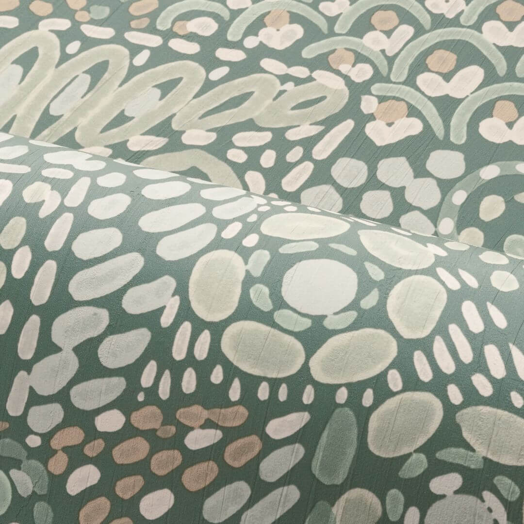 Talavera Leaf Pattern Wallpaper - Celadon/Almond in Mint Green with Almond