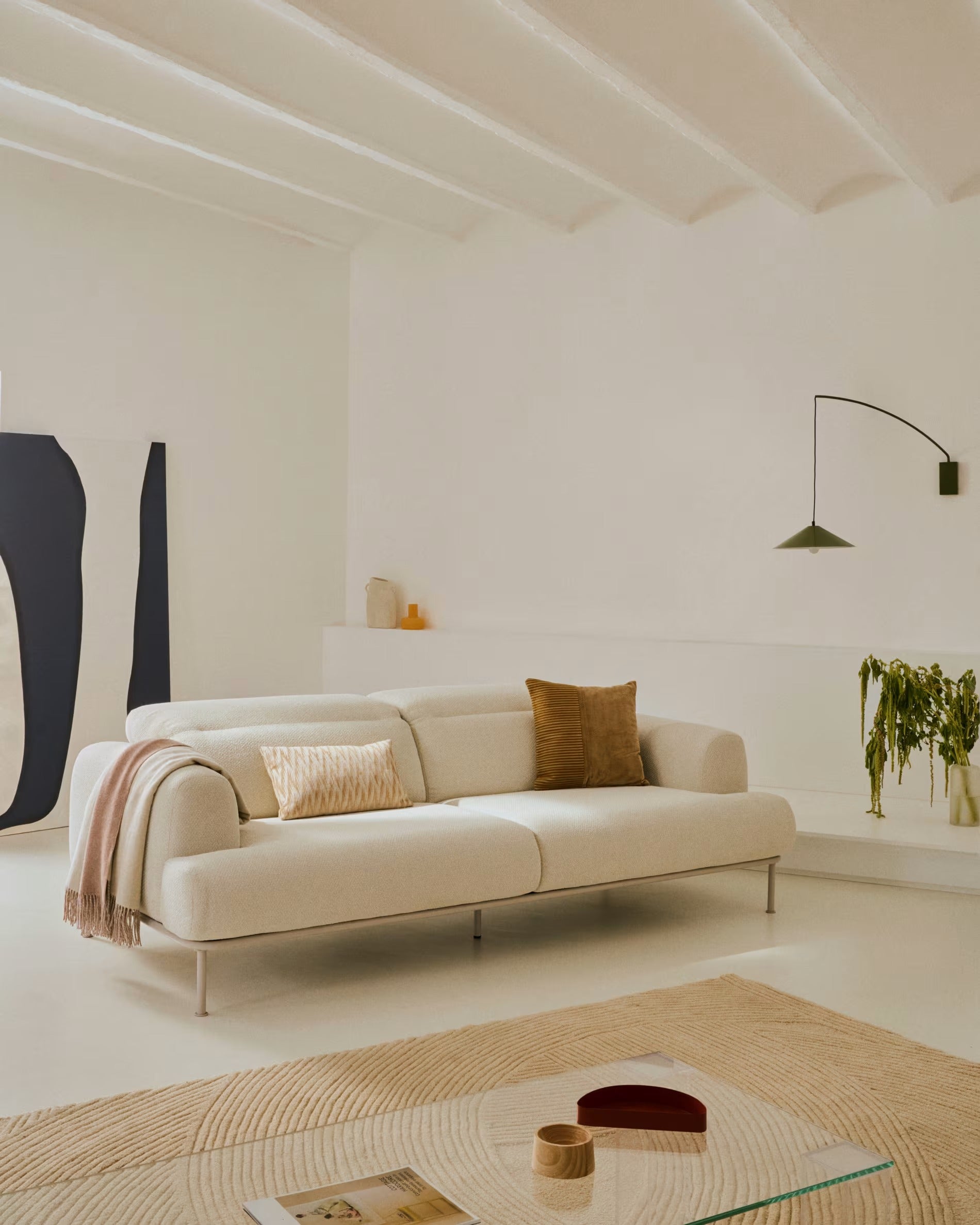 AURUM 3-Sitzer-Sofa, ecrufarbene Chenille mit beigem Untergestell