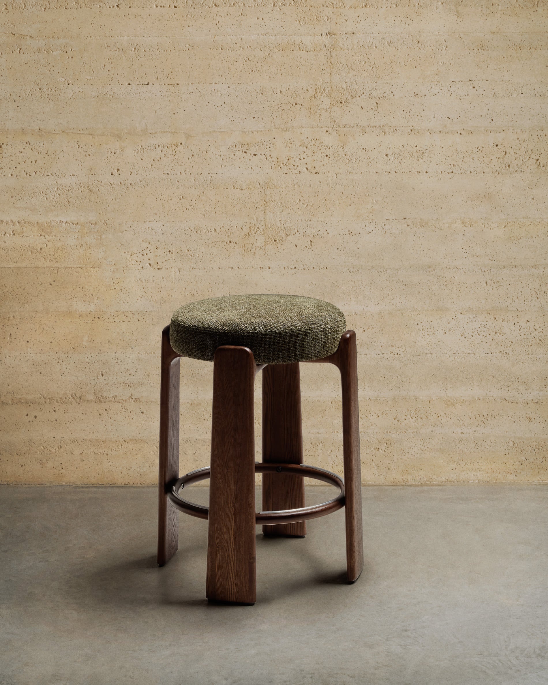 GRANITE green chenille bar stool with dark ash base