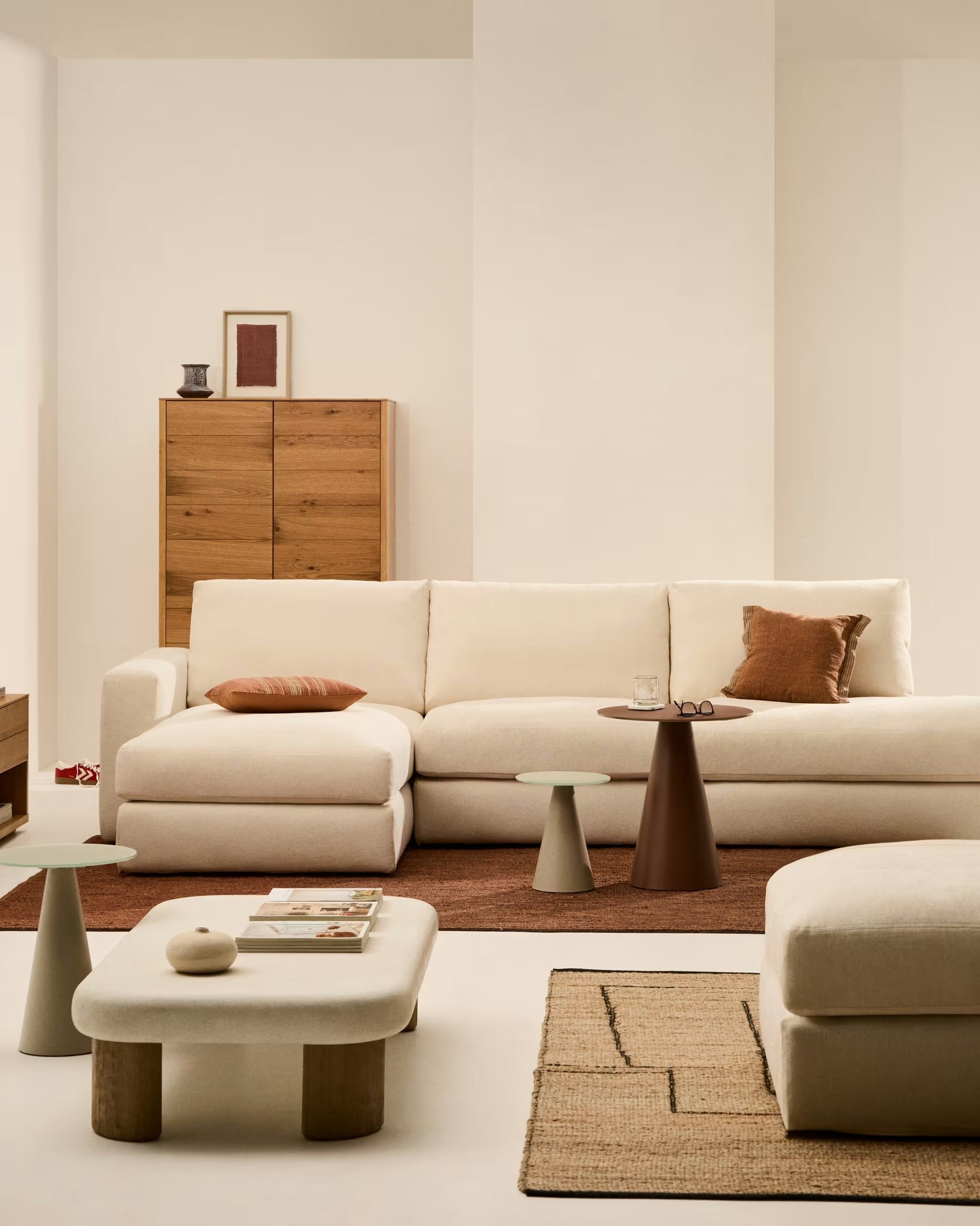 5-Sitzer-Ecksofa links ALEA ecru Chenille