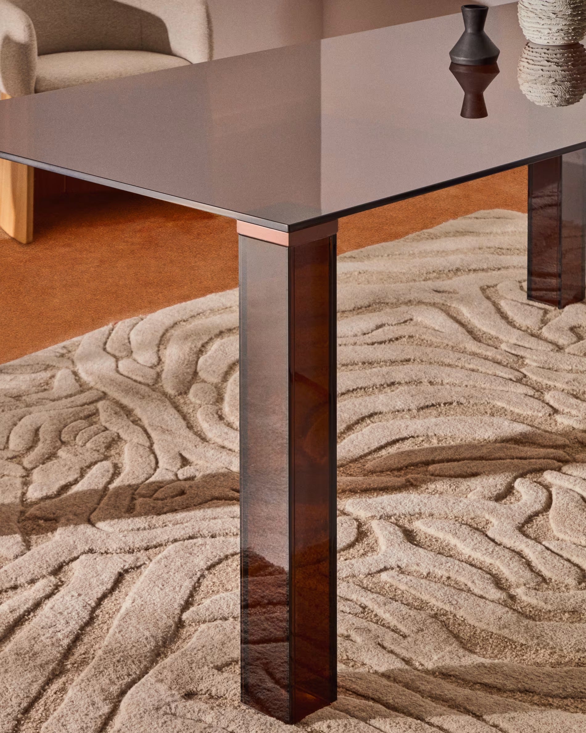 ADULARIA Table Brown Tempered Glass