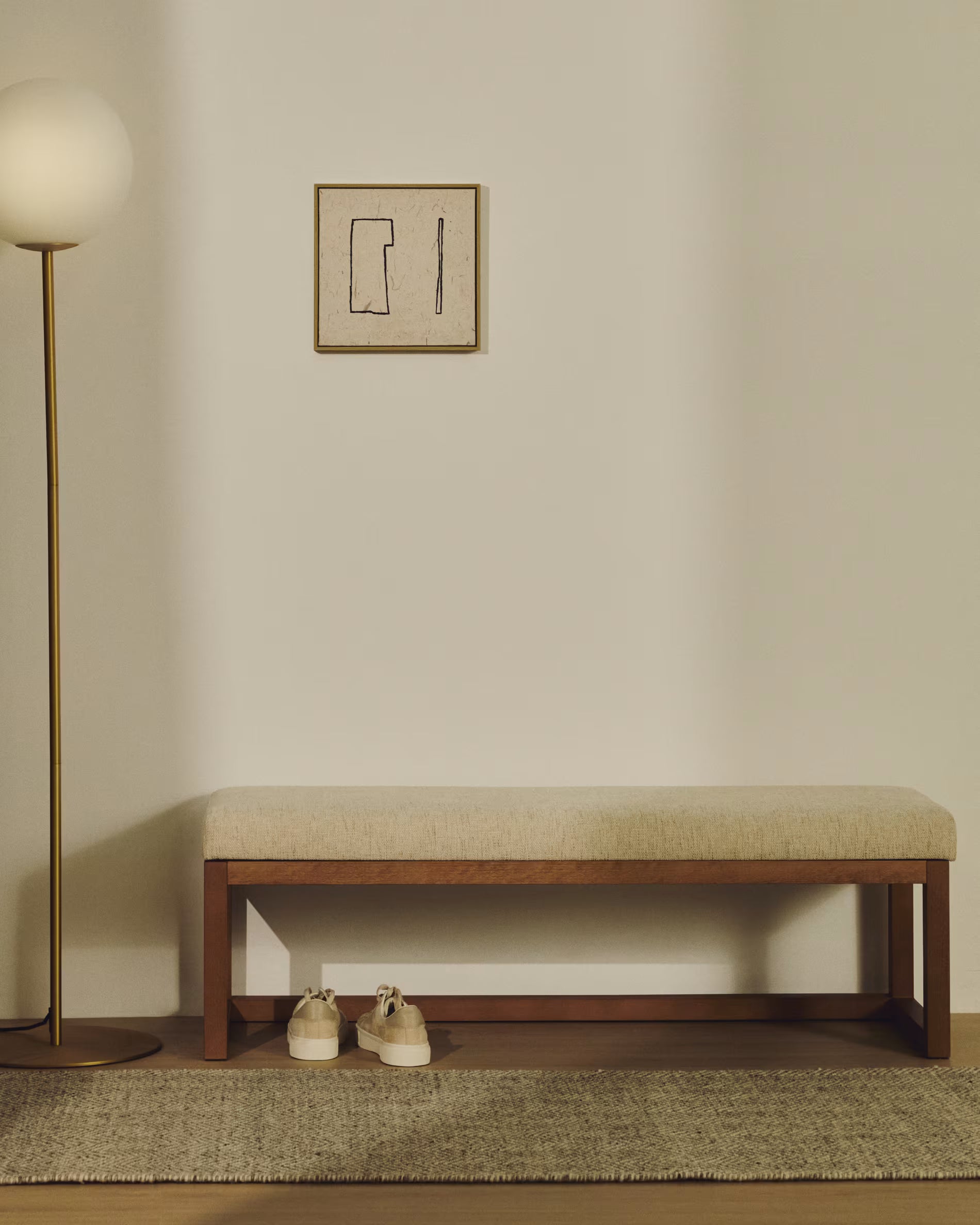 LOYA bench beige chenille with dark brown beech base
