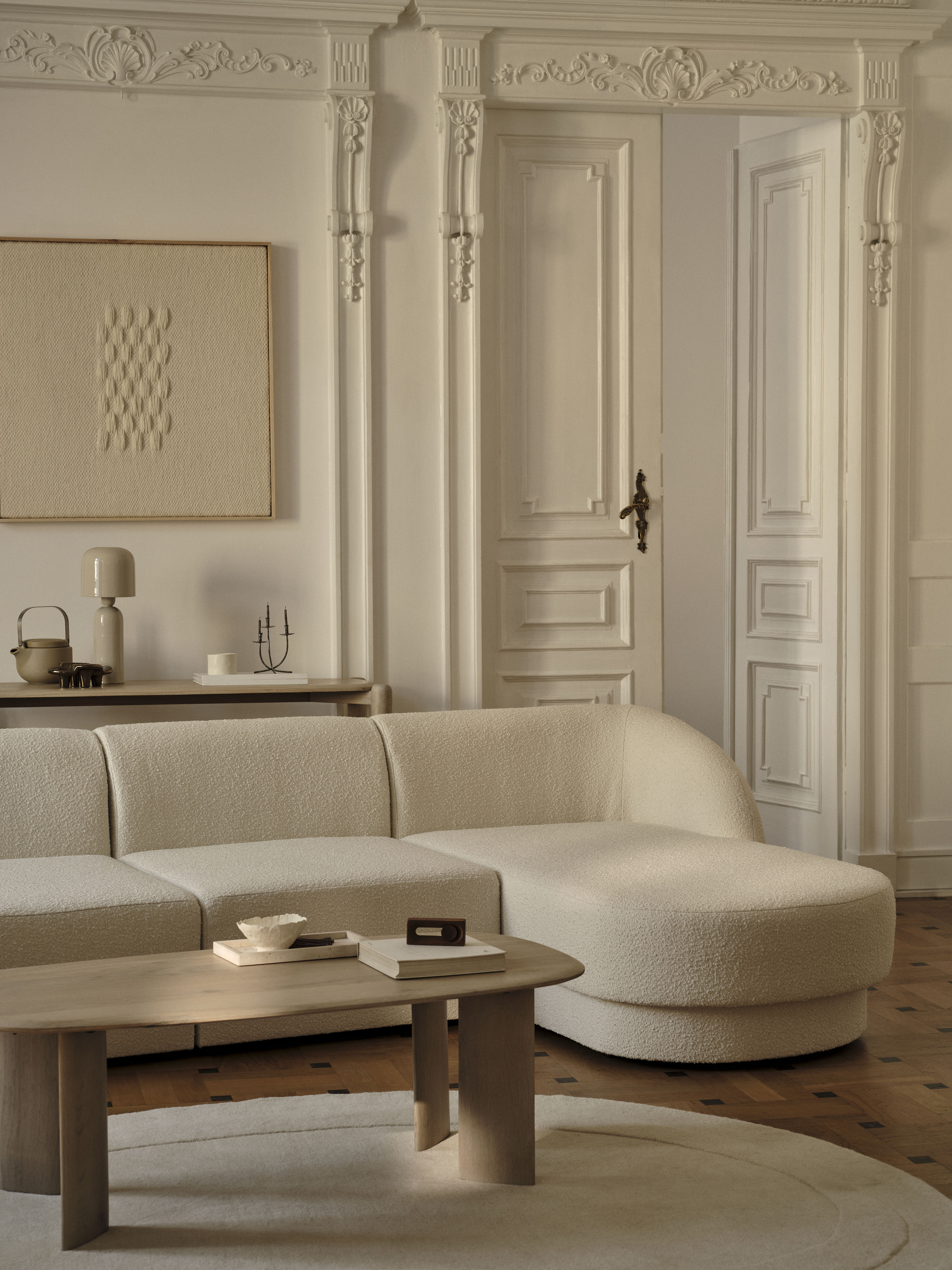 Left-sided panoramic sofa in the szenil fabric of 6-person Miley Jasnoszary