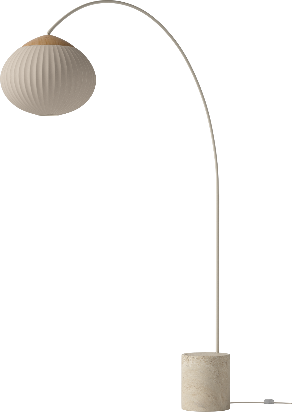 Stehlampe Bogen ACORN beige mit Travertinbasis