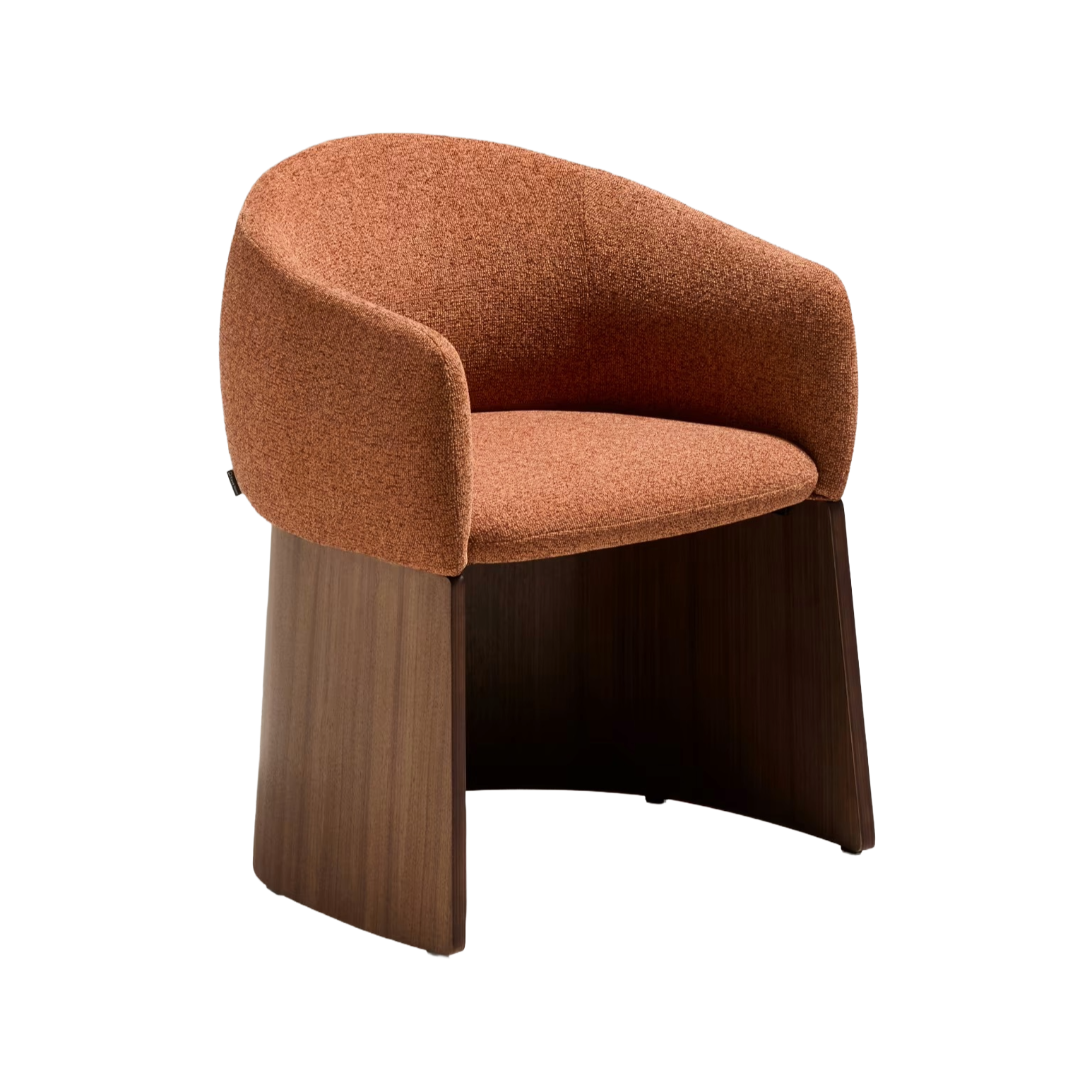 BOSCA chair in brick-colored chenille with a walnut veneer base