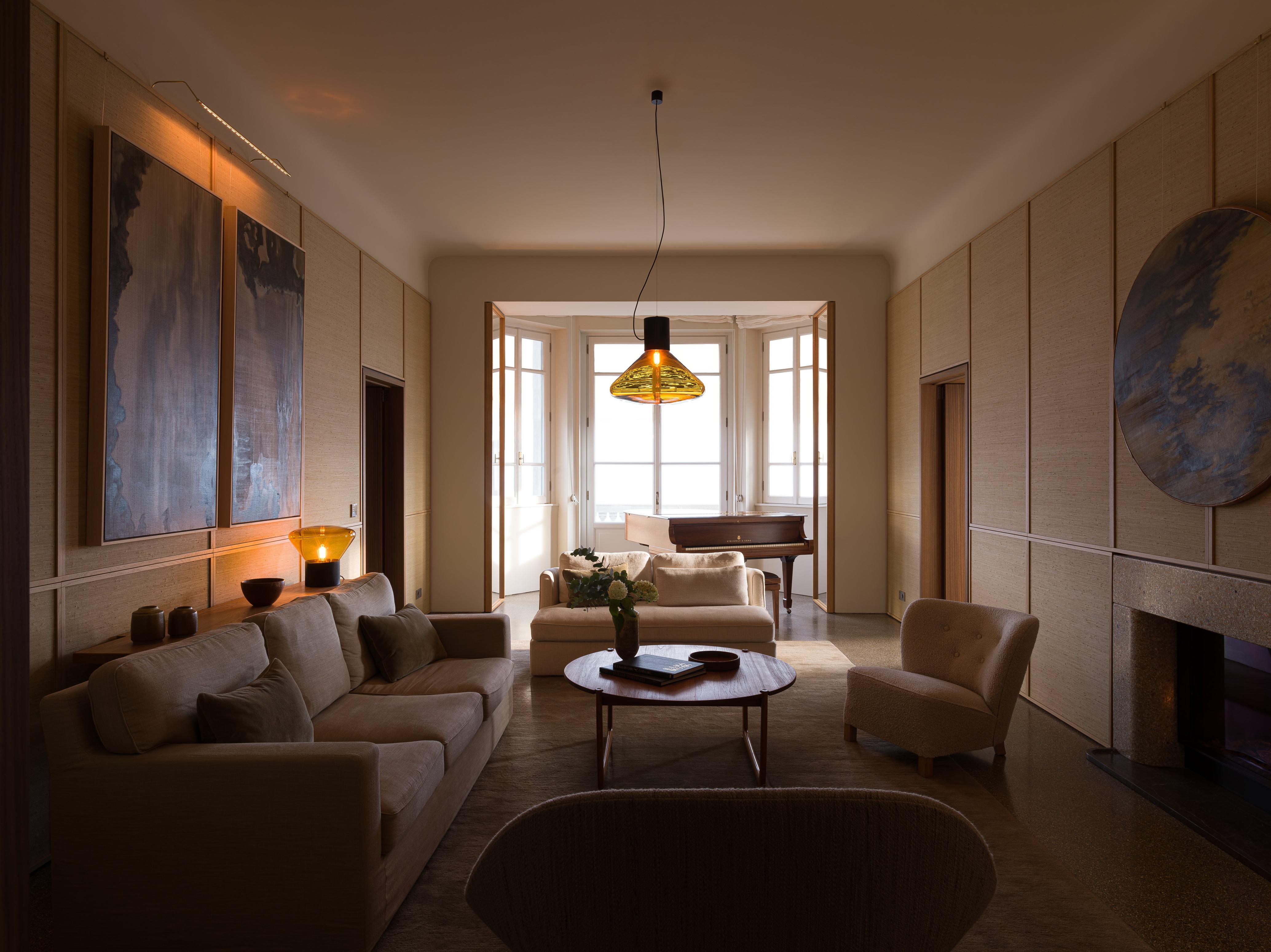 Muffins Lamp Black Oak with Amber Glass - Display Model