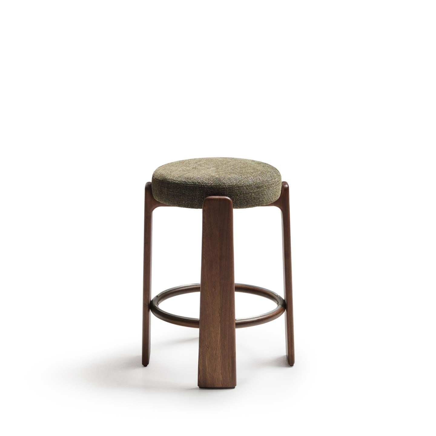 GRANITE green chenille bar stool with dark ash base