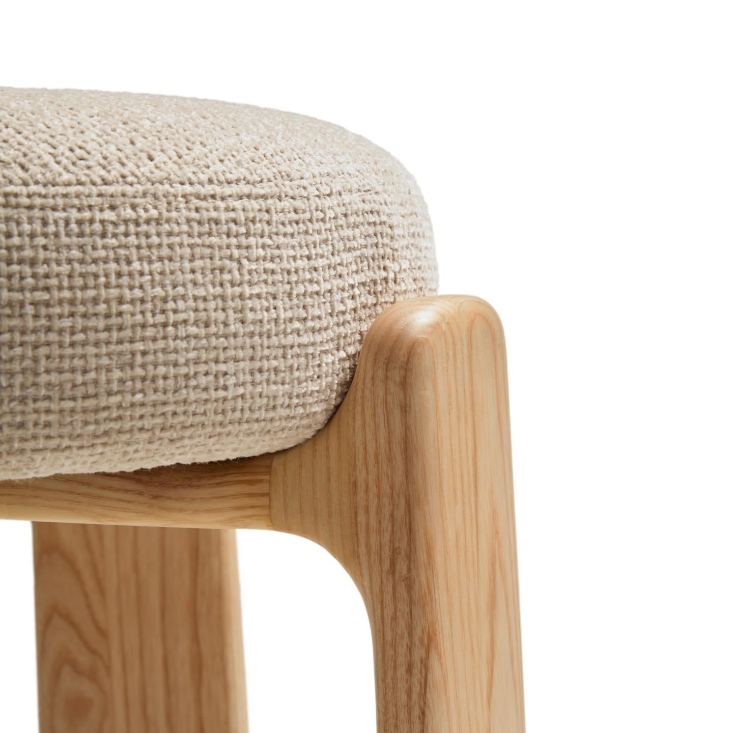 GRANITE beige chenille bar stool with ash base