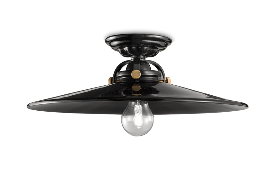 B&W Keramik-Deckenlampe, Schwarz mit Messing-Finish